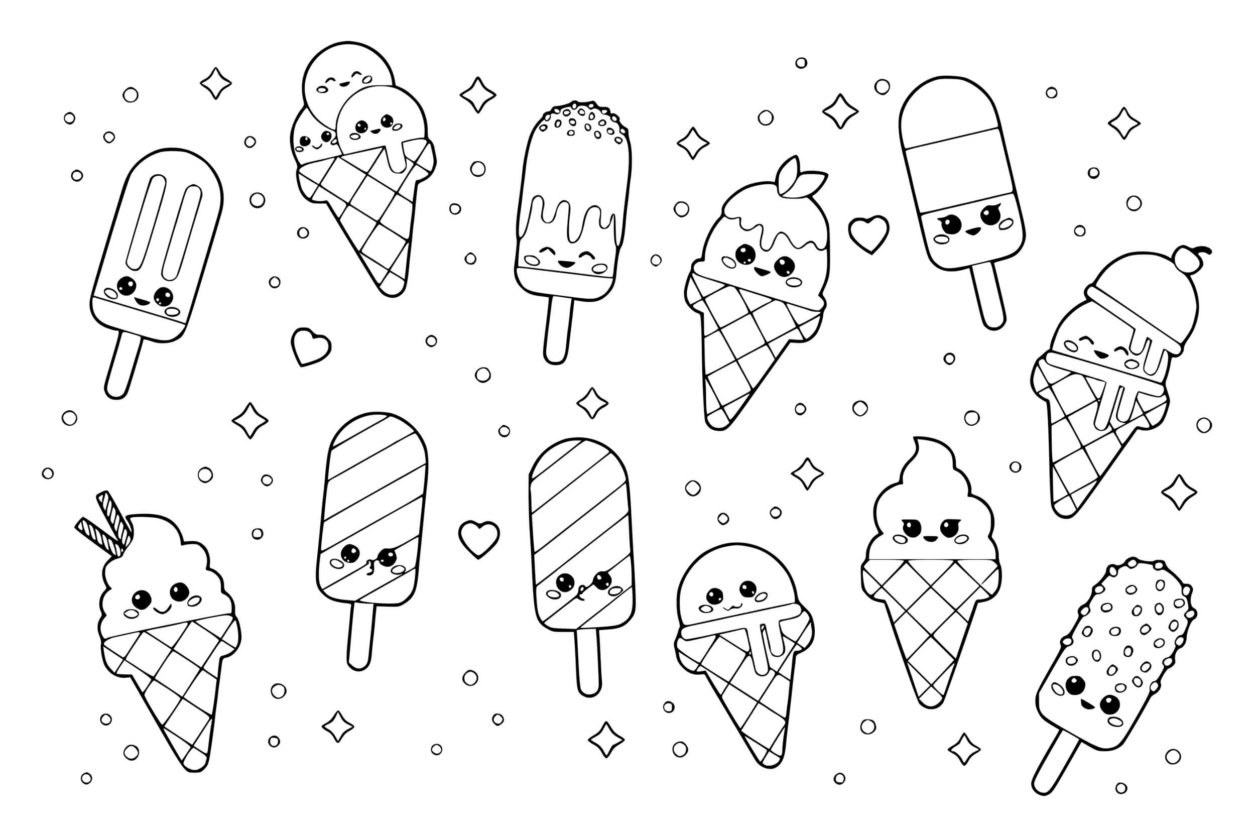 Coloriage Glace Pour Tous Kawaii Saveurs - Glace à imprimer
