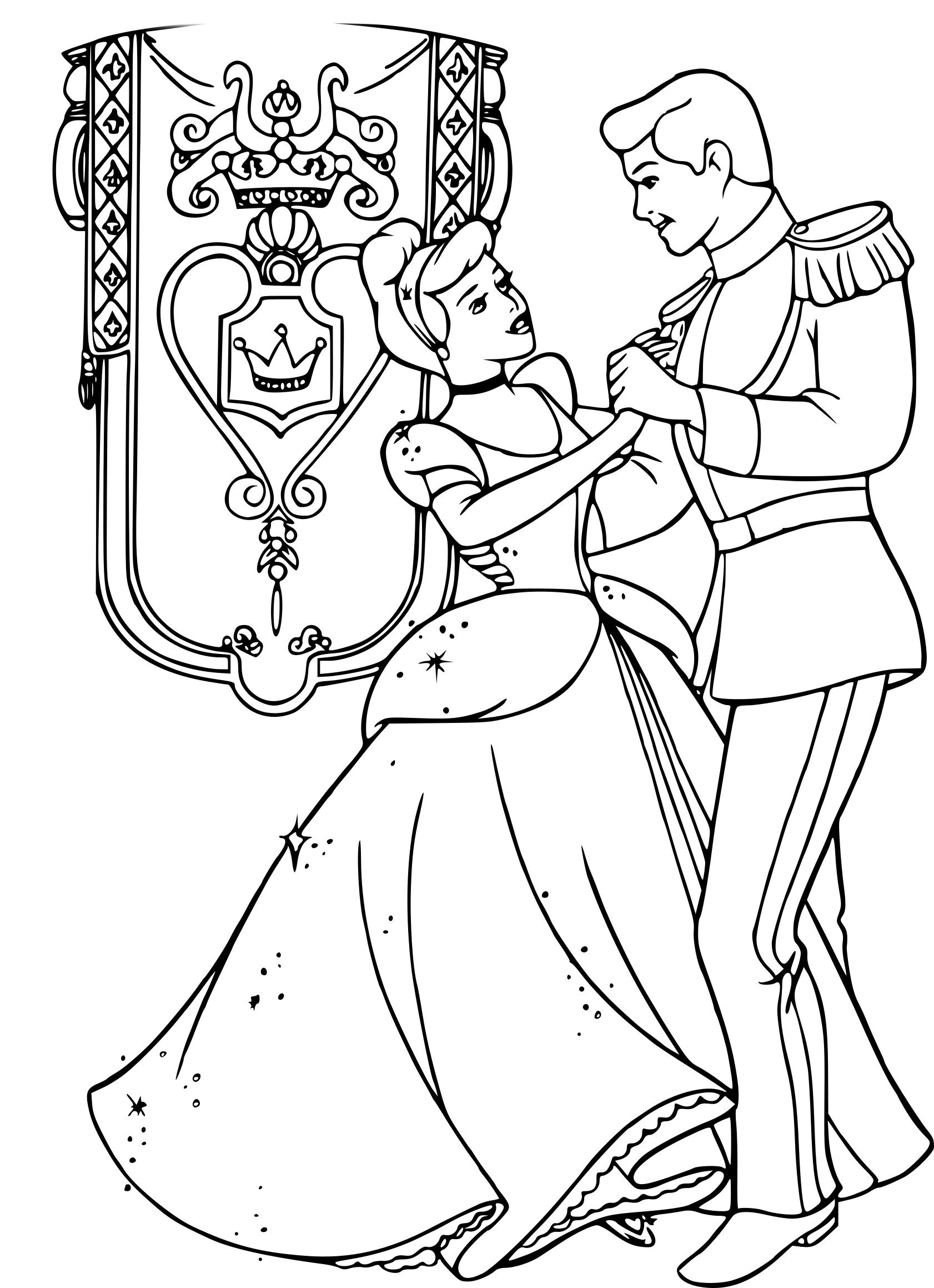 Coloriage Grand Bal Cendrillon Et Son Prince - Cendrillon à imprimer
