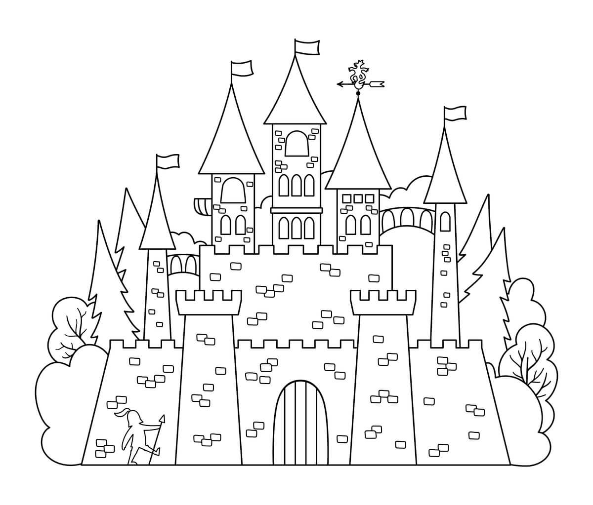 Coloriage Grand Château Princesse Fort - Chateau à imprimer