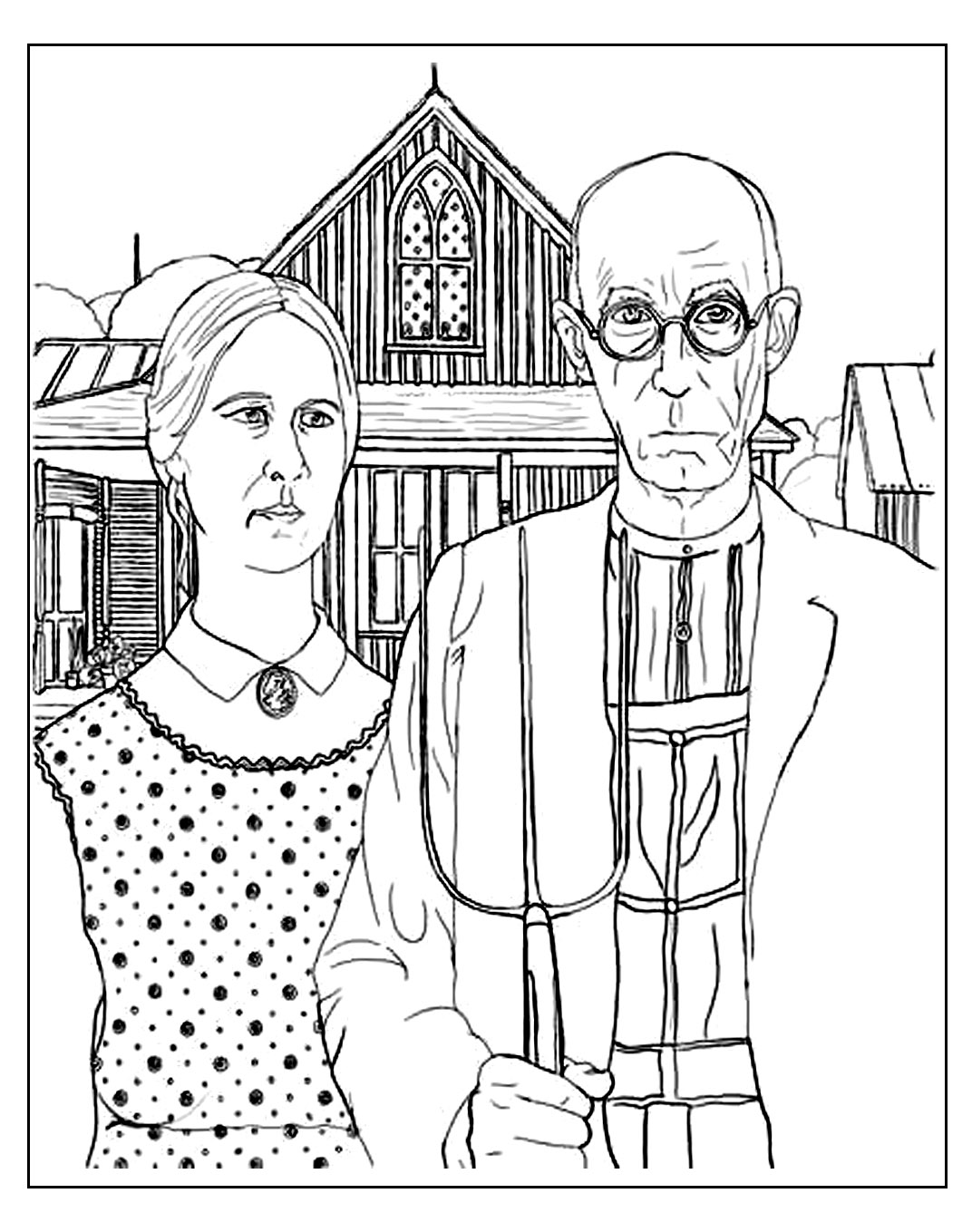 Coloriage Grant Wood American Gothic - Art à imprimer