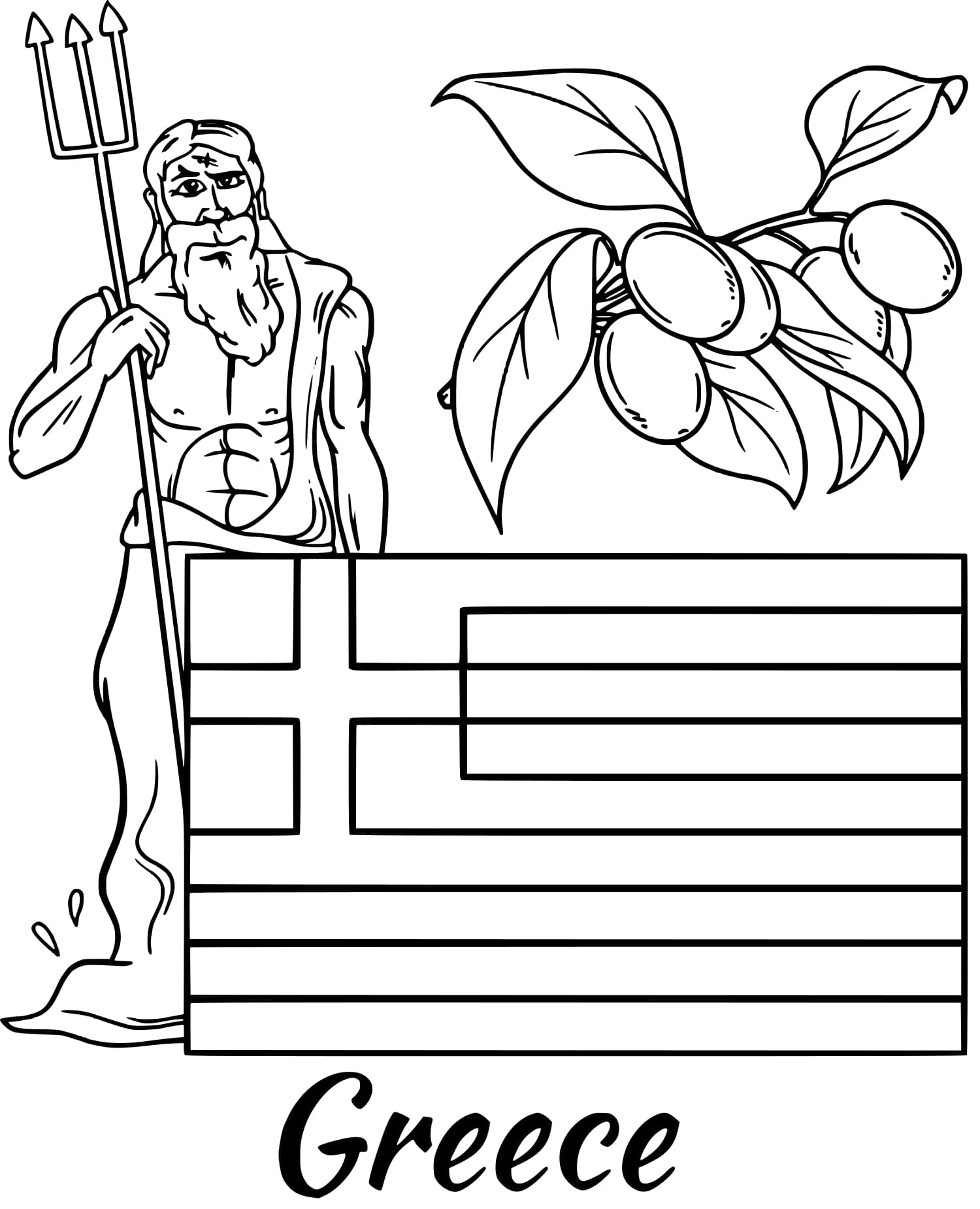 Coloriage Grece Drapeau Zeus - Drapeau à imprimer