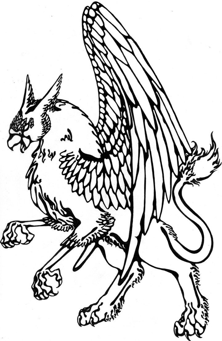 Coloriage Griffon Griffin Black Ink Tattoo Design - Griffon à imprimer