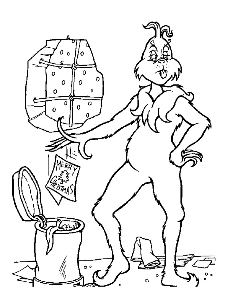 Coloriage Grinch Jette Une Carte De Voeux Noël A La Poubelle - Grinch à imprimer