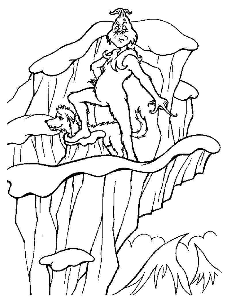 Coloriage Grinch Sur Une Montagne Avec Son Chien - Grinch à imprimer