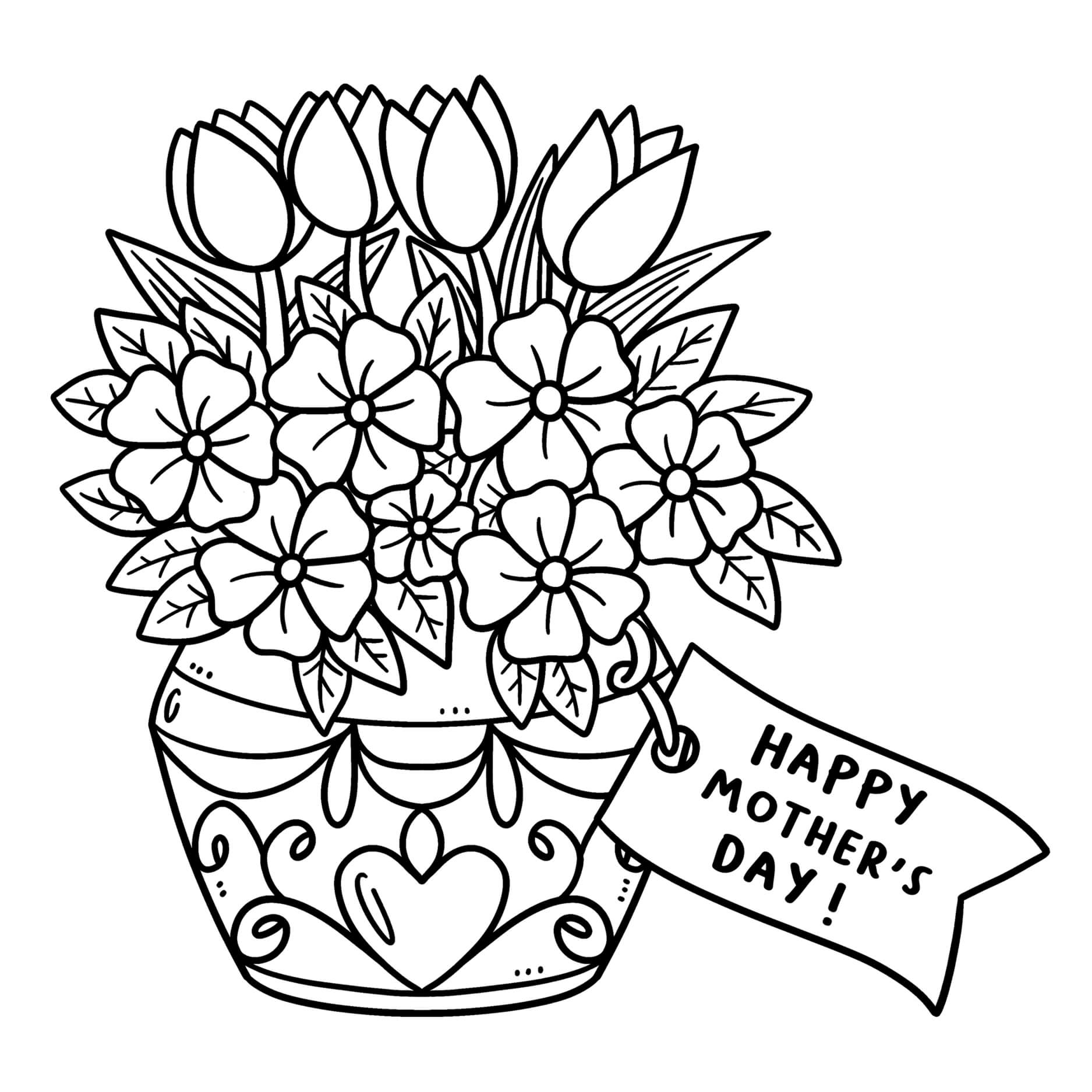 Coloriage Grnad Pot De Fleurs Pour La Fête De La Maman - Fête des mères à imprimer