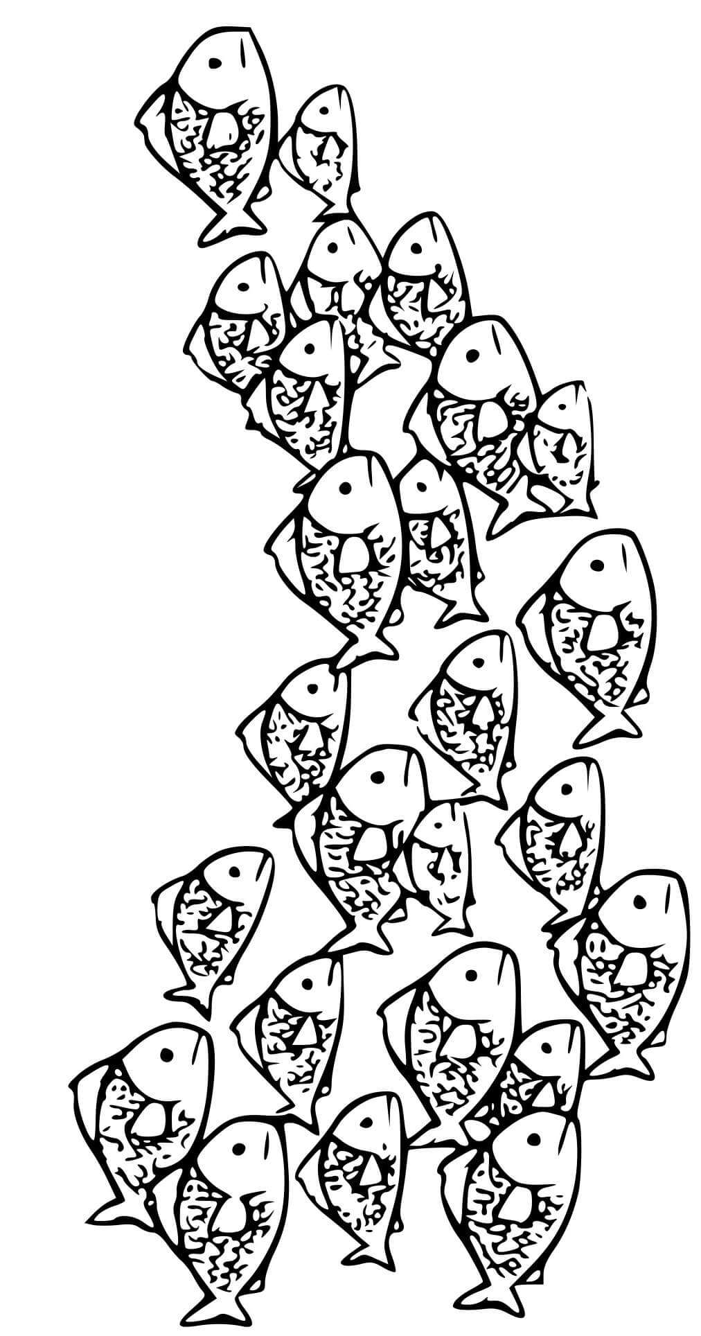 Coloriage Groupe De Poissons Dans Ocean Atlantique - Poisson à imprimer
