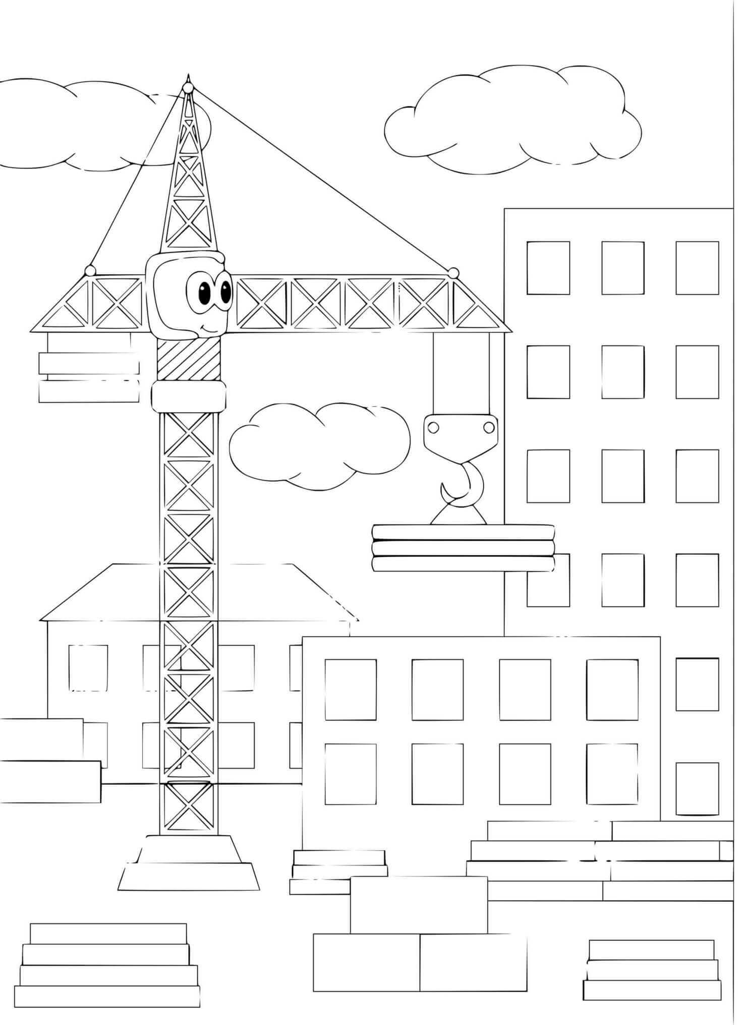 Coloriage Grue De Chantier Construction Tour Batiment Maison - Chantier à imprimer