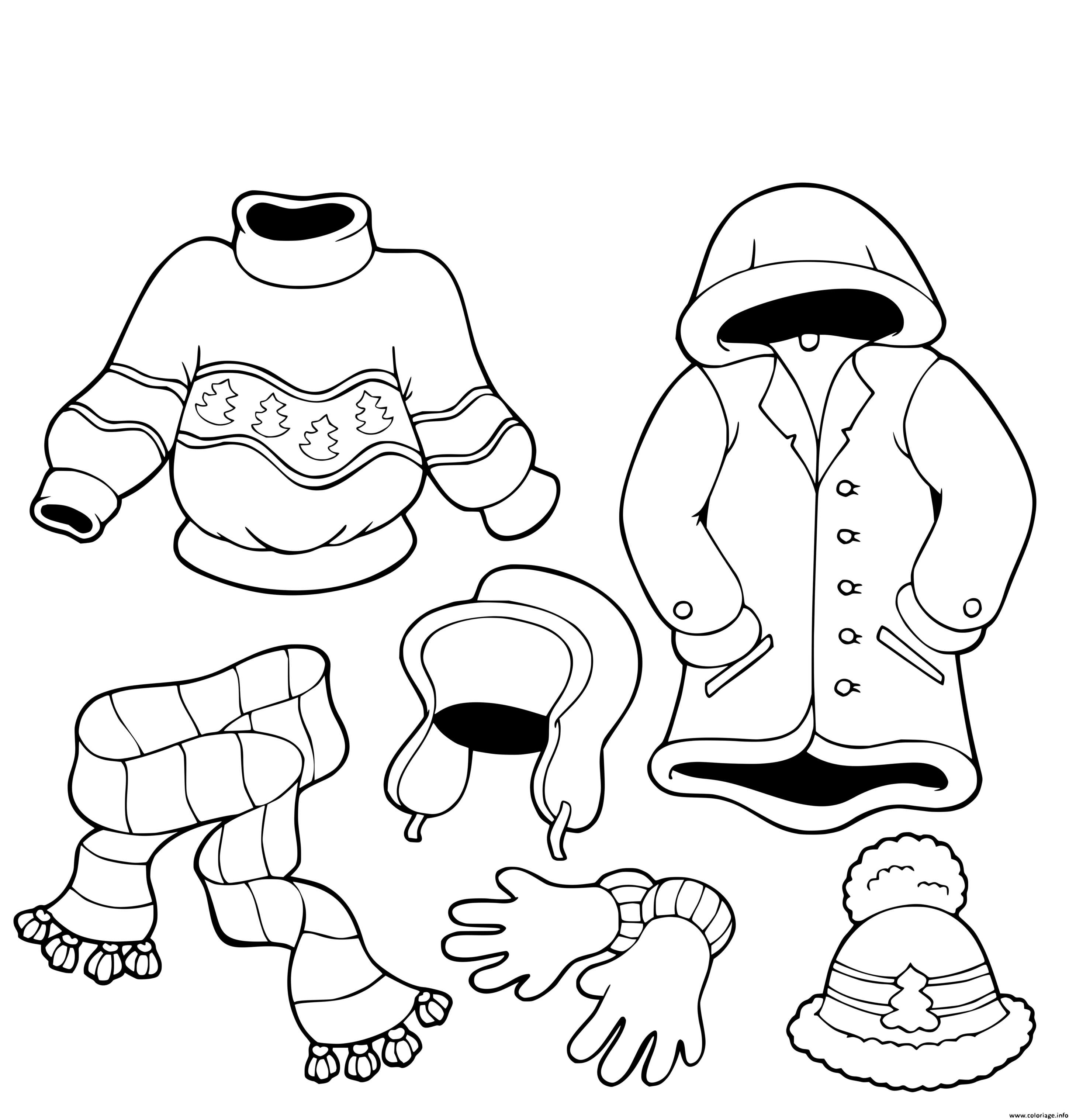 Coloriage Habits Vetements Dhivers Maternelle - Hiver à imprimer
