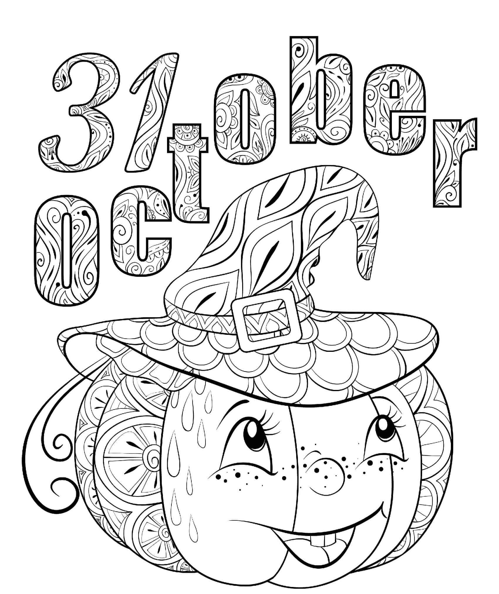 Coloriage Halloween 1 Octobre Chapeau Citrouille - Halloween à imprimer