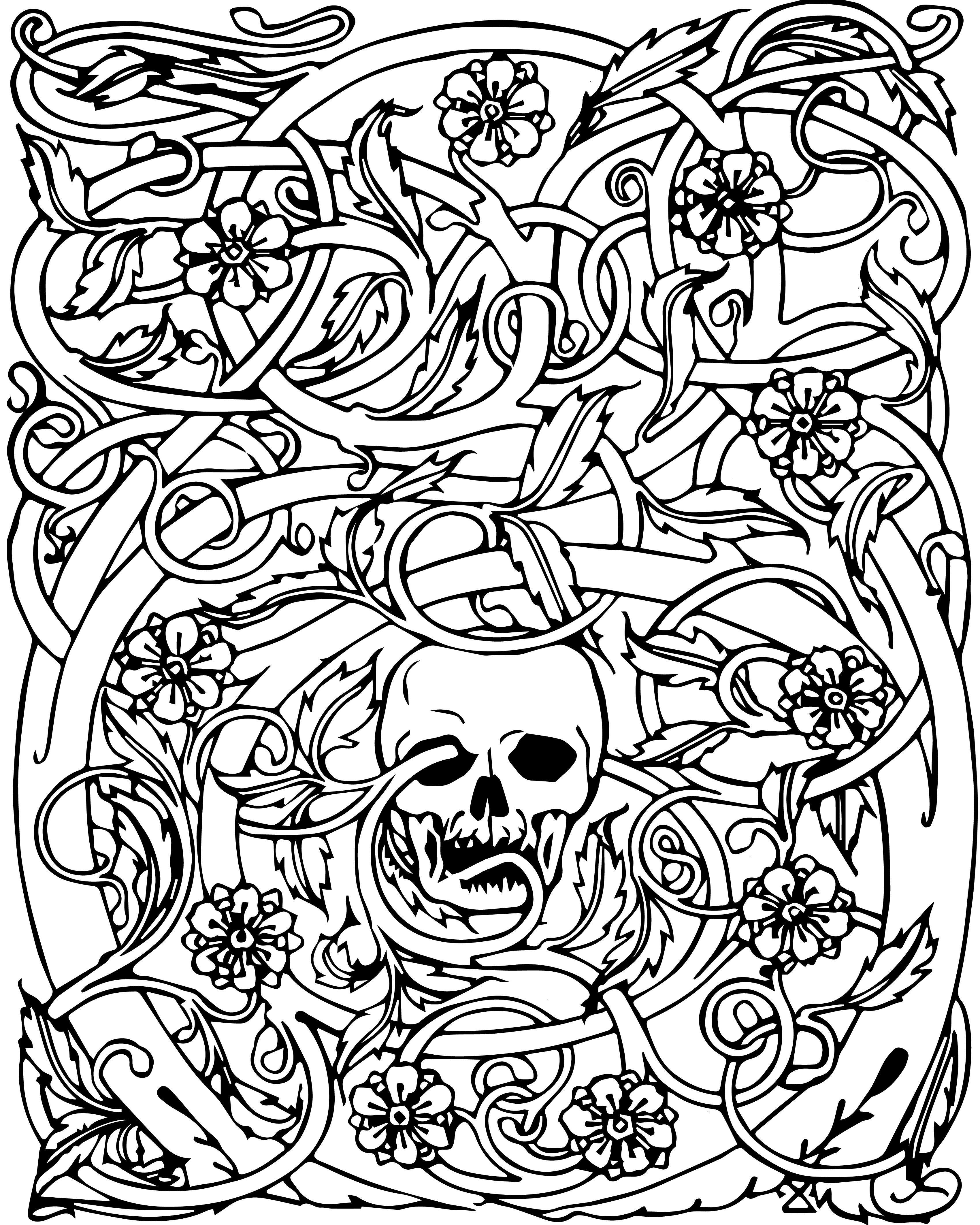 Coloriage Halloween Adult Squelette Complexe - Halloween adulte à imprimer