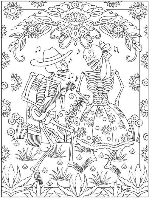 Coloriage Halloween Adulte Squelettes - Halloween à imprimer