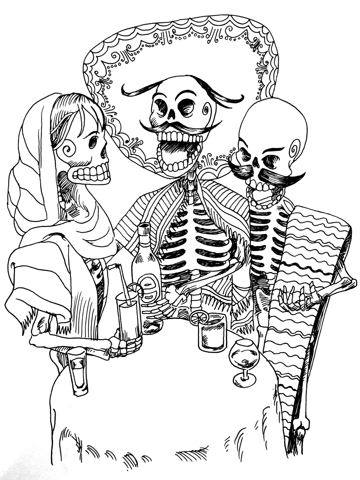 Coloriage Halloween Adulte Tatouage Squelettes - Squelette à imprimer