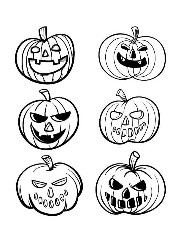 Coloriage Citrouilles d'Halloween avec visages effrayants - Halloween à imprimer