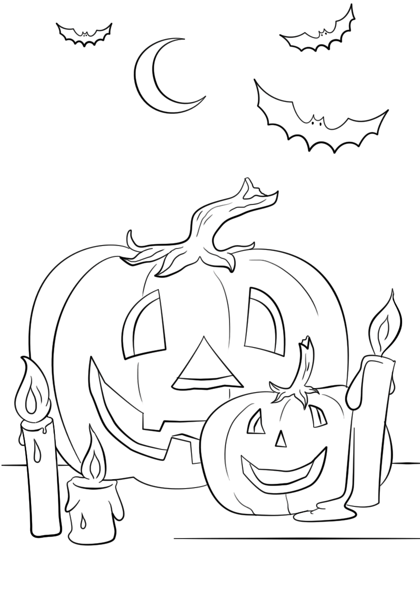 Coloriage Halloween Citrouilles Chandelle Chauve Souris - Halloween à imprimer