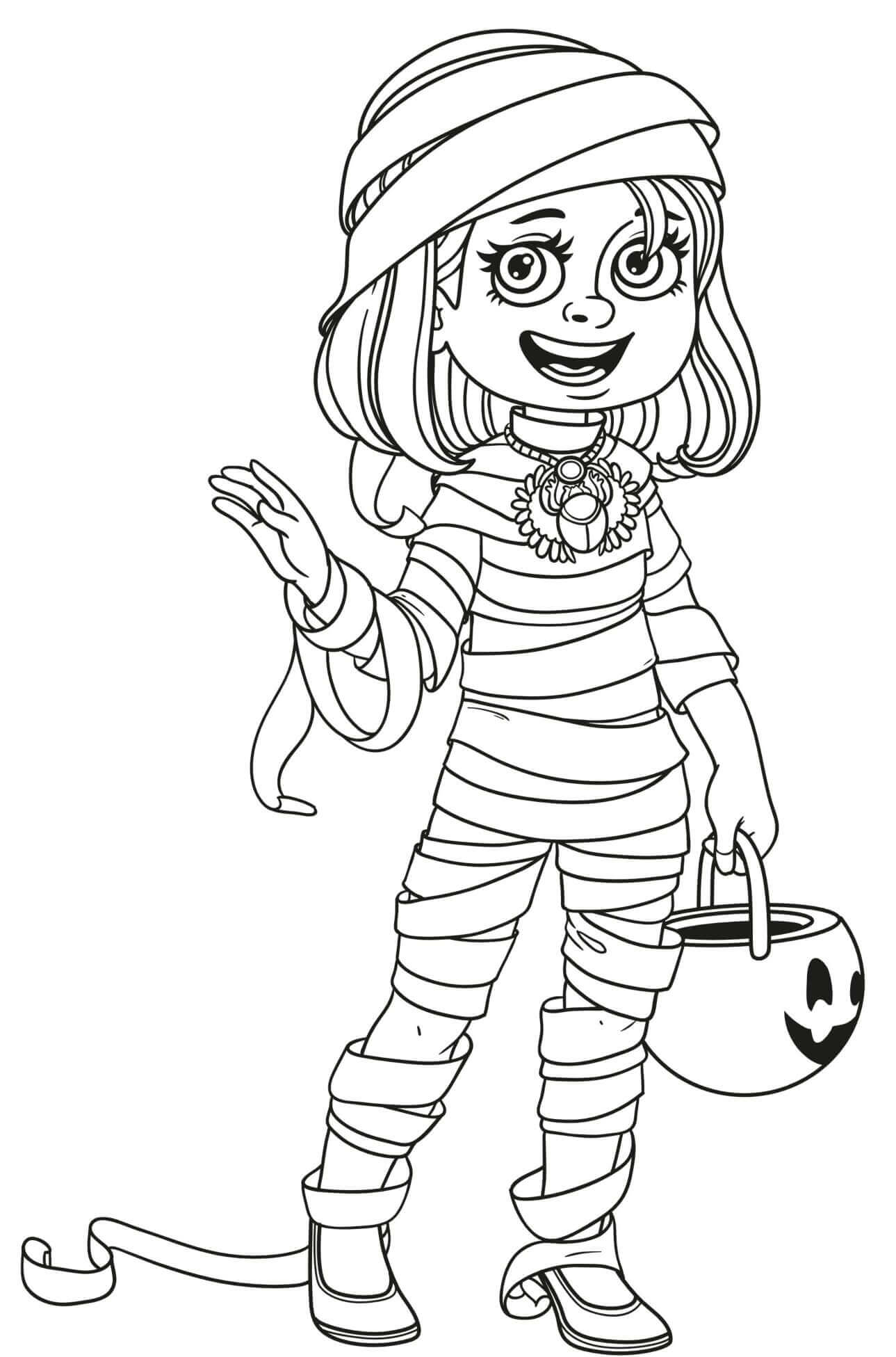 Coloriage Halloween Fille En Costume De Momie - Halloween à imprimer