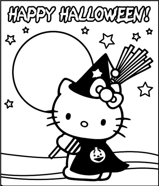 Coloriage Halloween Hello Kitty - Halloween à imprimer
