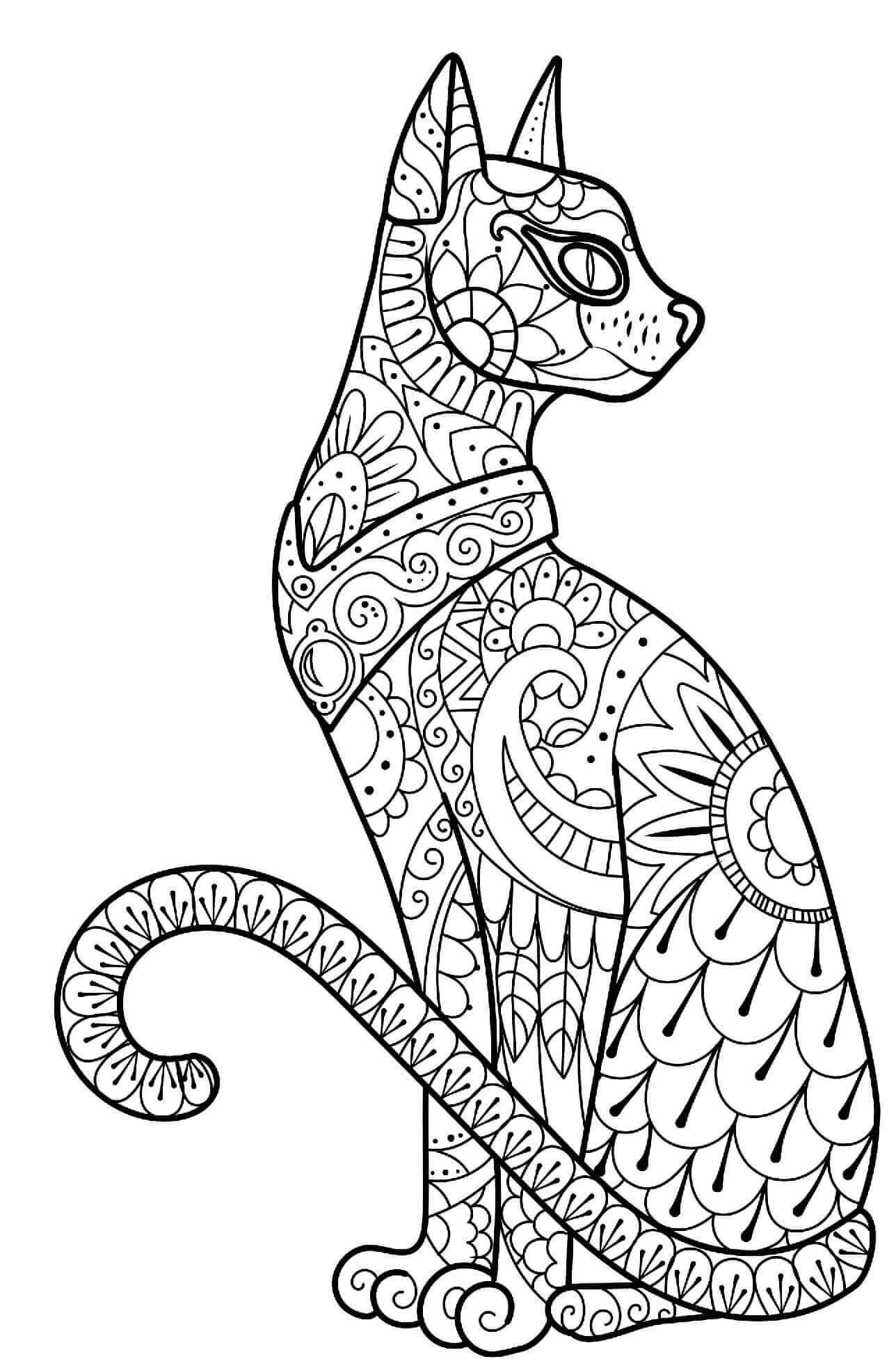 Coloriage Halloween Intricate Cat Zentangle Adulte - Halloween à imprimer