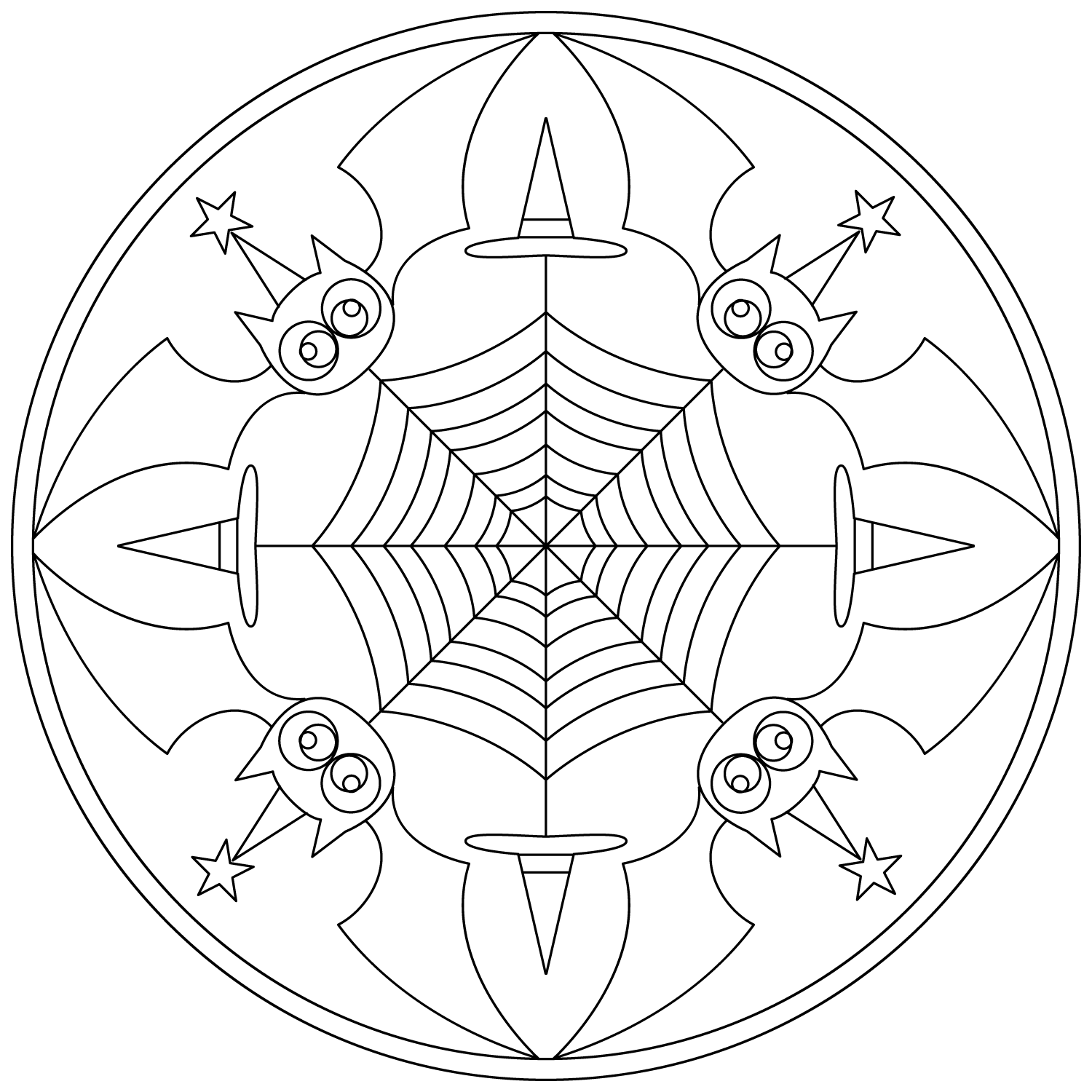 Coloriage Halloween Mandala Chauve Souris Et Toile Araignée - Halloween adulte à imprimer