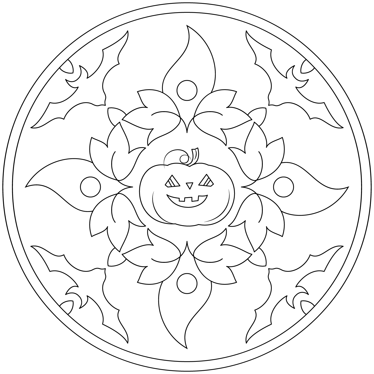 Coloriage Halloween Mandala Citrouille Et Chauves Souris Facile Maternelle - Halloween adulte à imprimer