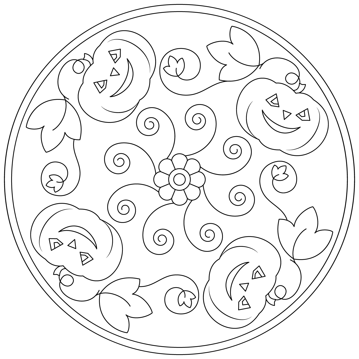 Coloriage Halloween Mandala Facile Citrouille Simple - Halloween adulte à imprimer