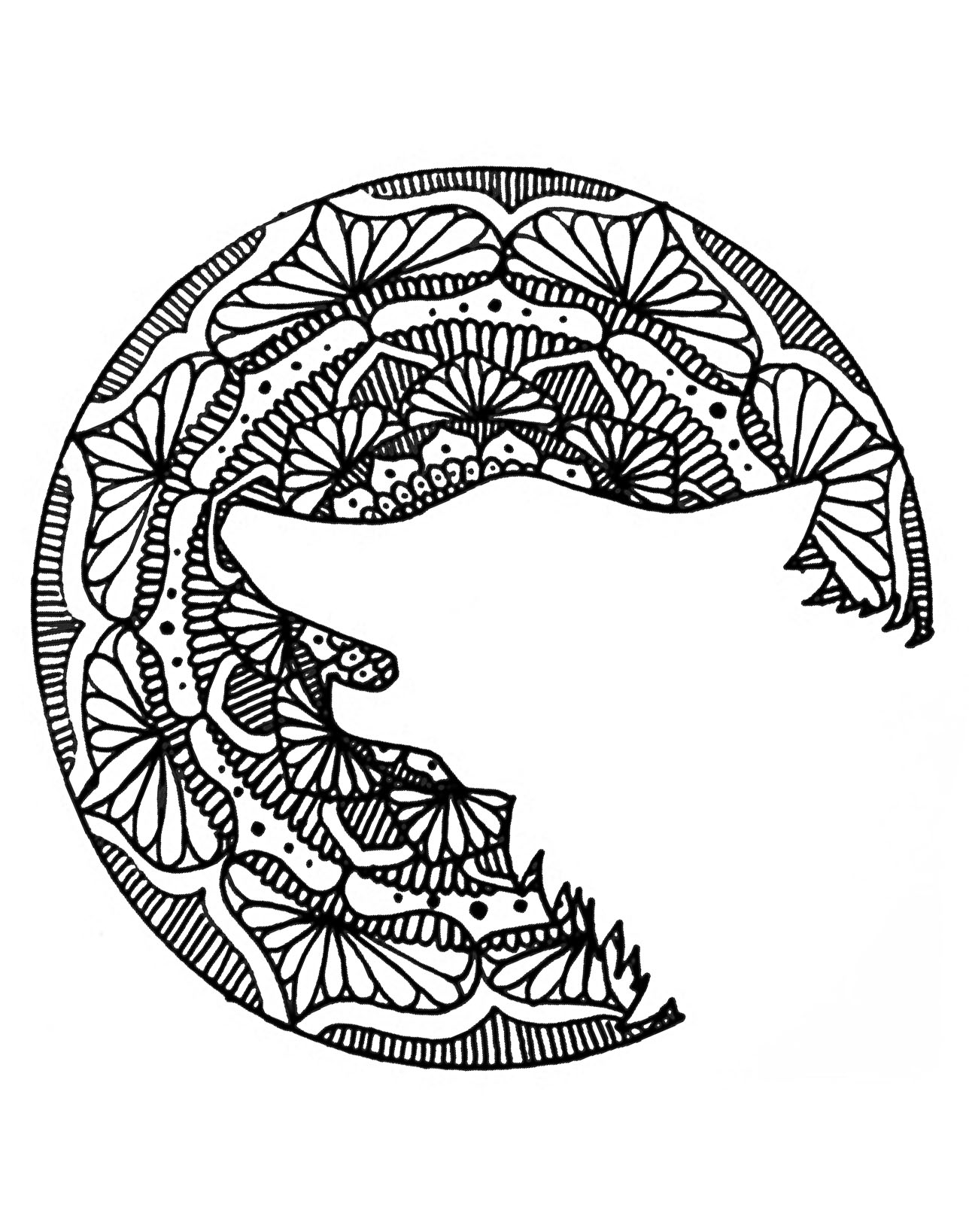 Coloriage Halloween Mandala Tête De Loup - Halloween adulte à imprimer