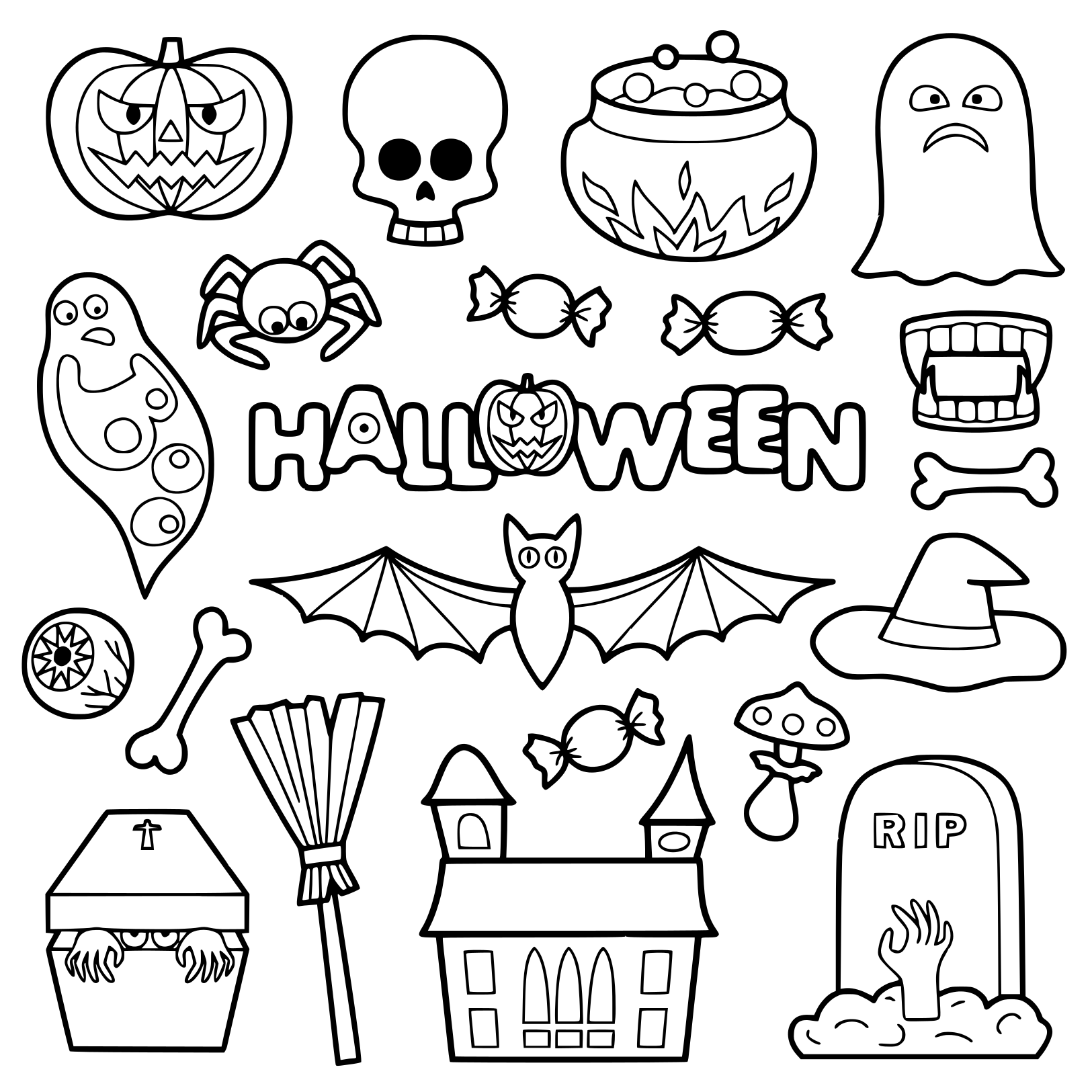 Coloriage Halloween Objects For Kids - Halloween à imprimer