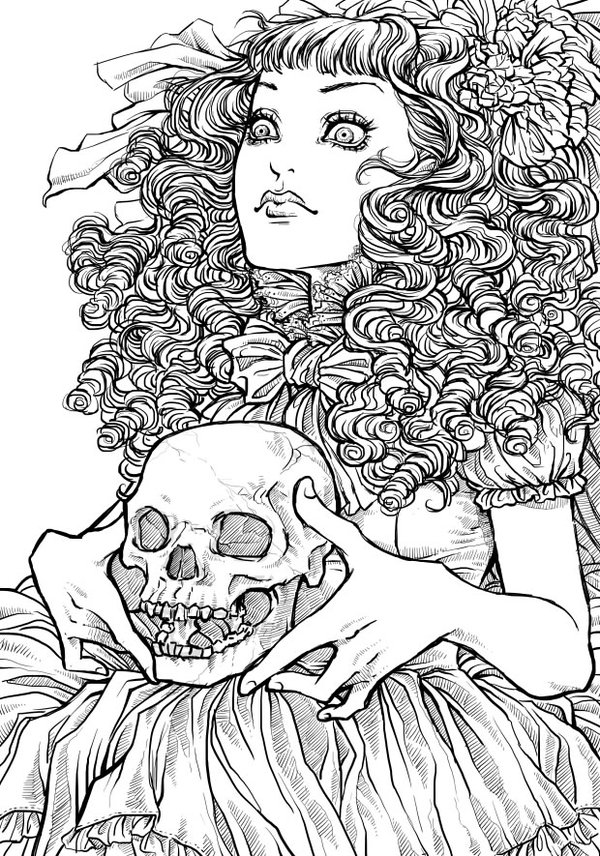 Coloriage Halloween Petite Fille Hantée - Halloween adulte à imprimer