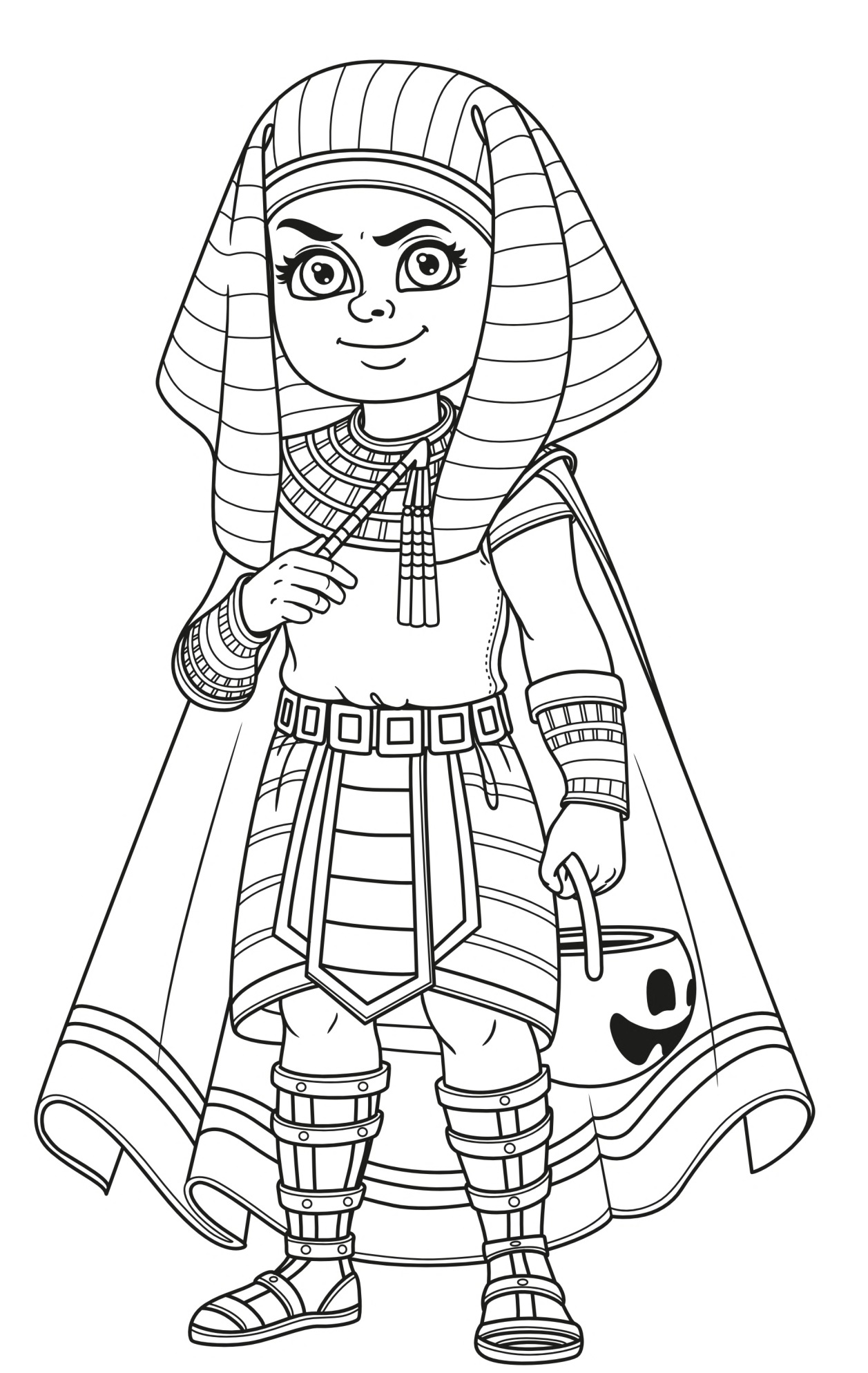 Coloriage Halloween Pharaon Garçon Costume Avec Des Friandises - Halloween à imprimer