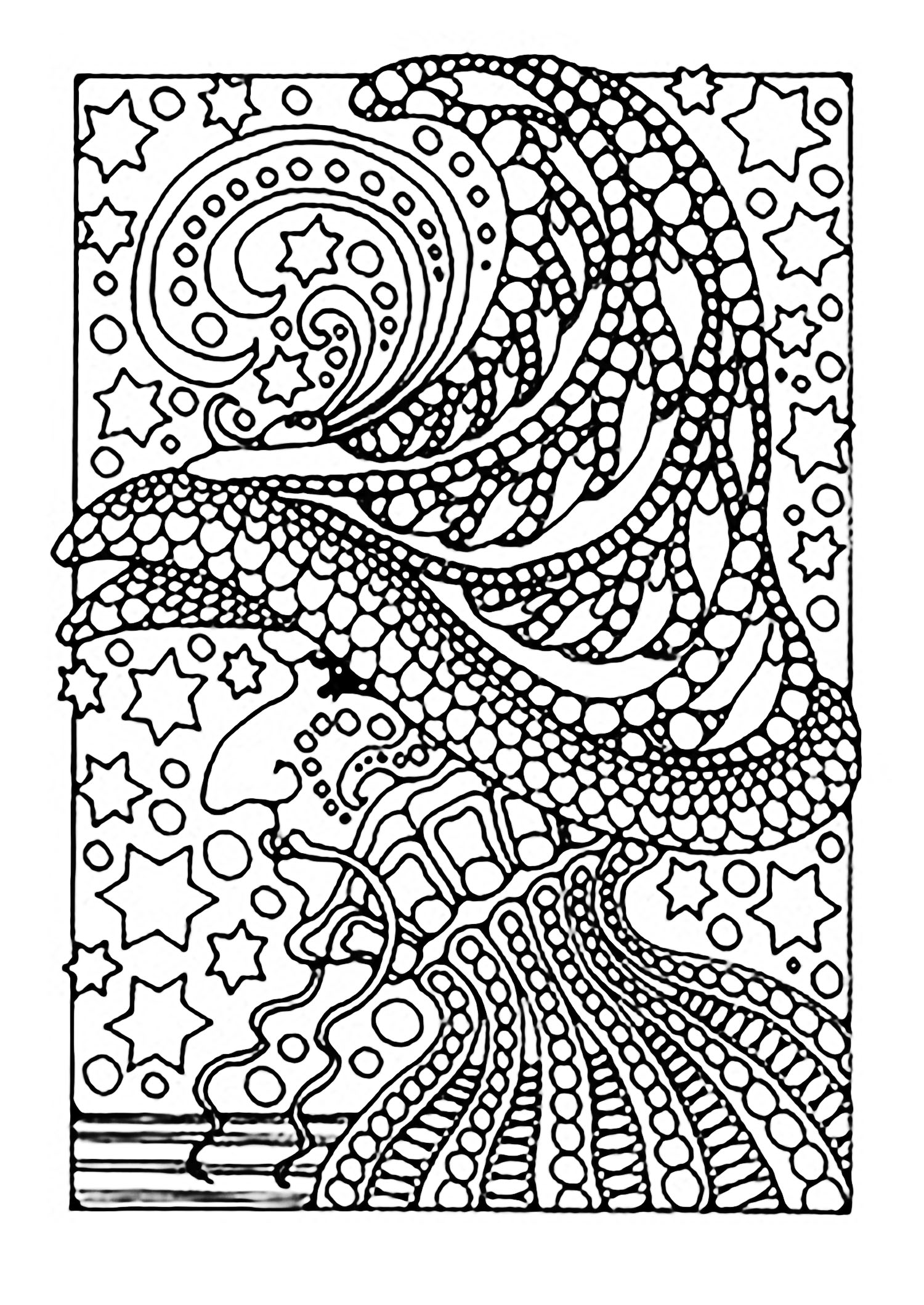 Coloriage Halloween Sorcière Et Étoiles Adulte - Halloween à imprimer