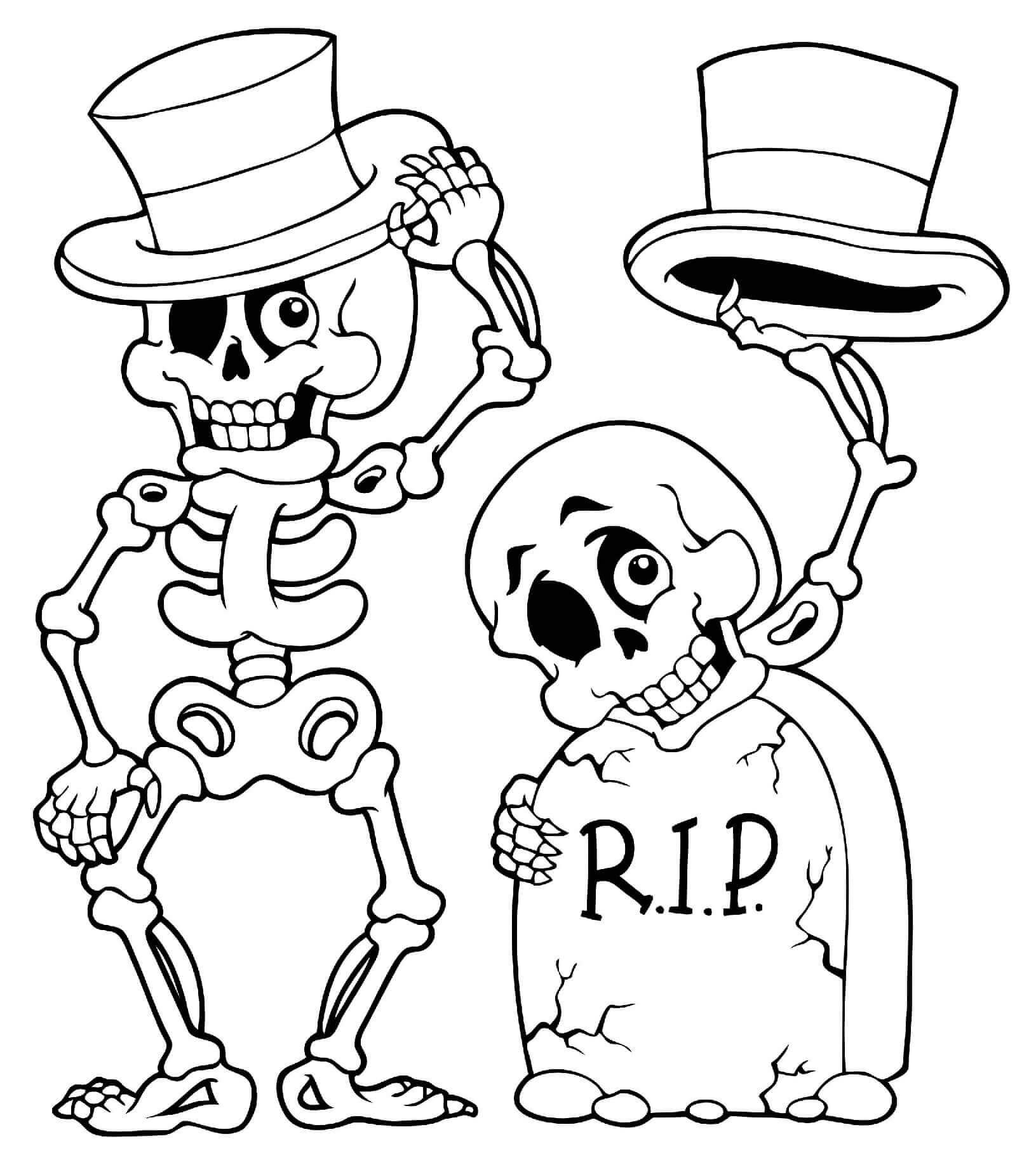 Coloriage Halloween Squelette Et Tête De Mort - Halloween à imprimer