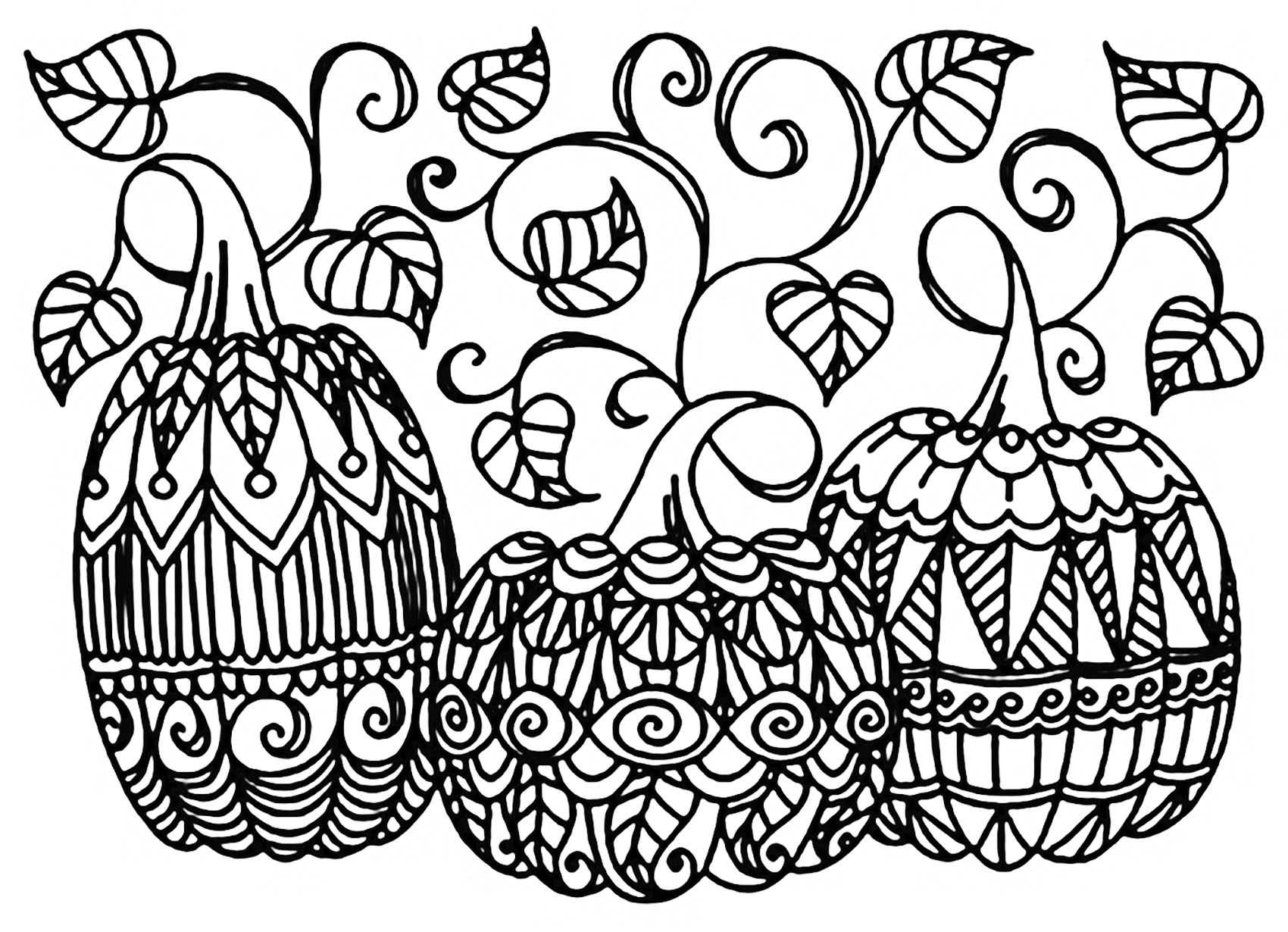 Coloriage Halloween Trois Citrouilles - Halloween adulte à imprimer
