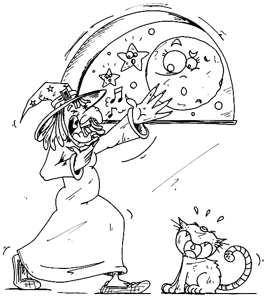 Coloriage Halloween Une Sorcière Qui Chante Faux - Halloween sorciere à imprimer