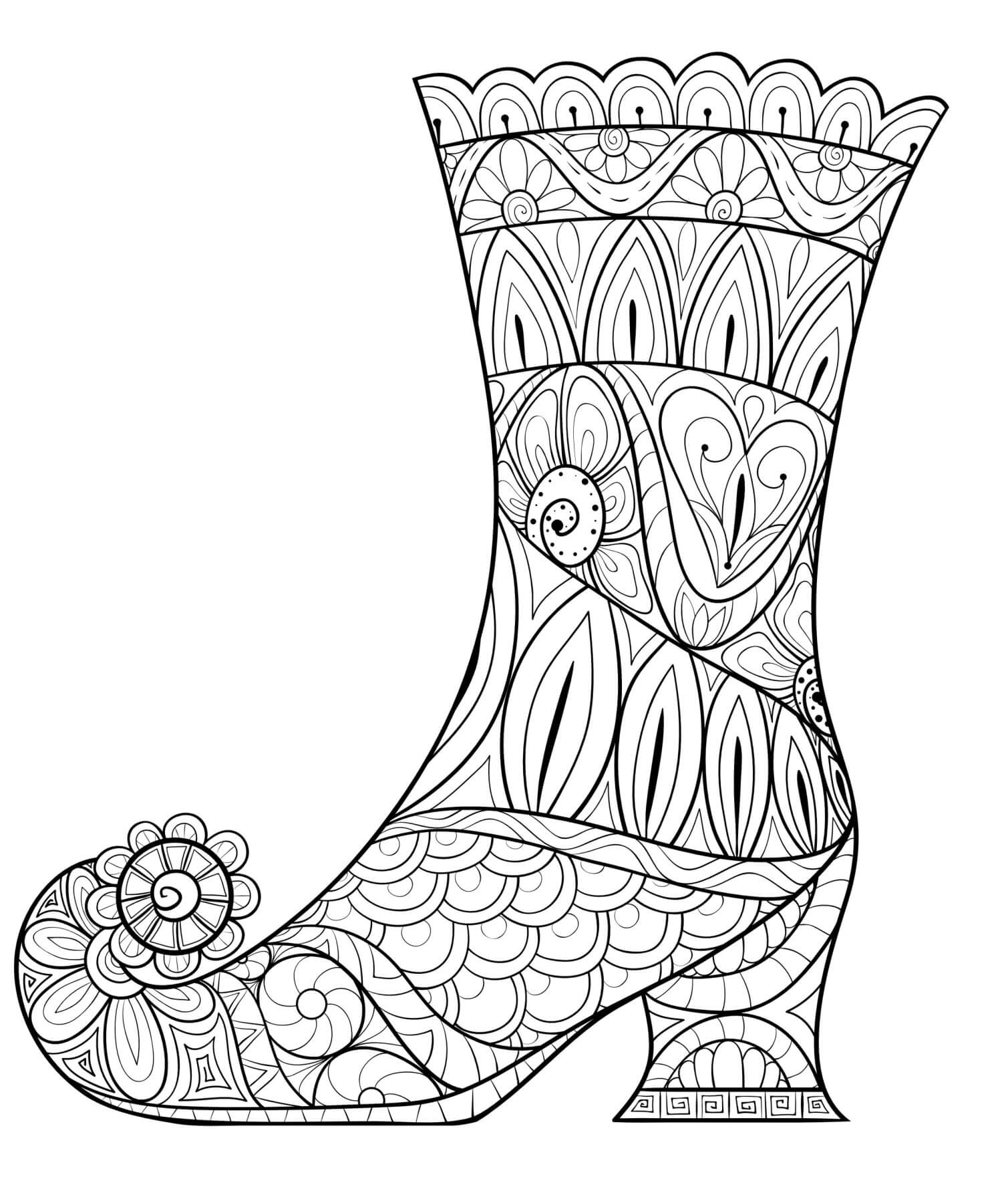 Coloriage Halloween Zentangle Botte De Sorcière - Halloween à imprimer