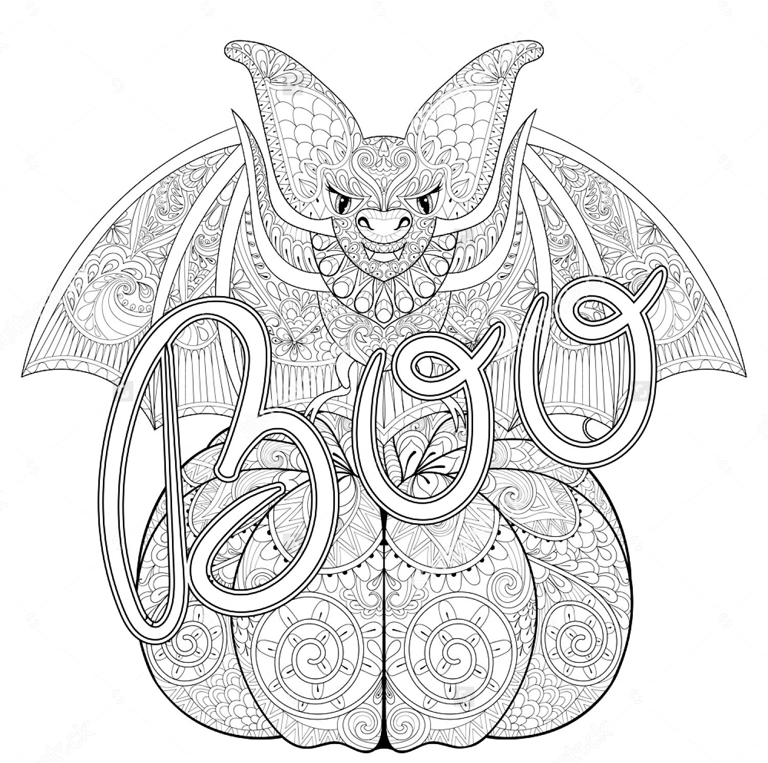 Coloriage Halloween Zentangle Chauve Souris - Halloween adulte à imprimer