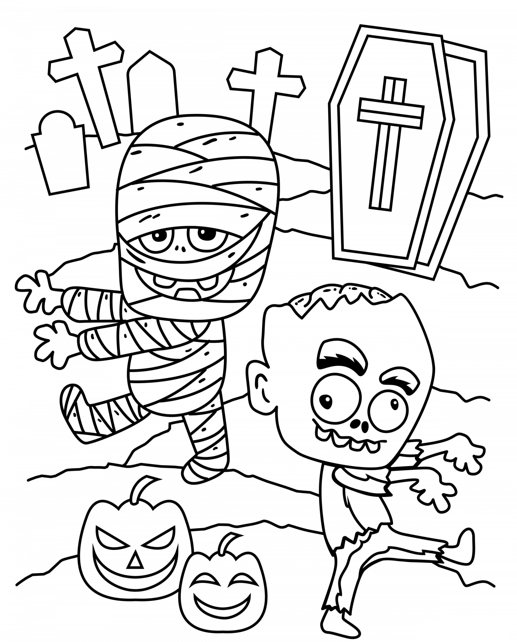 Coloriage Halloween Zombie Citrouille Au Cimetiere - Halloween à imprimer