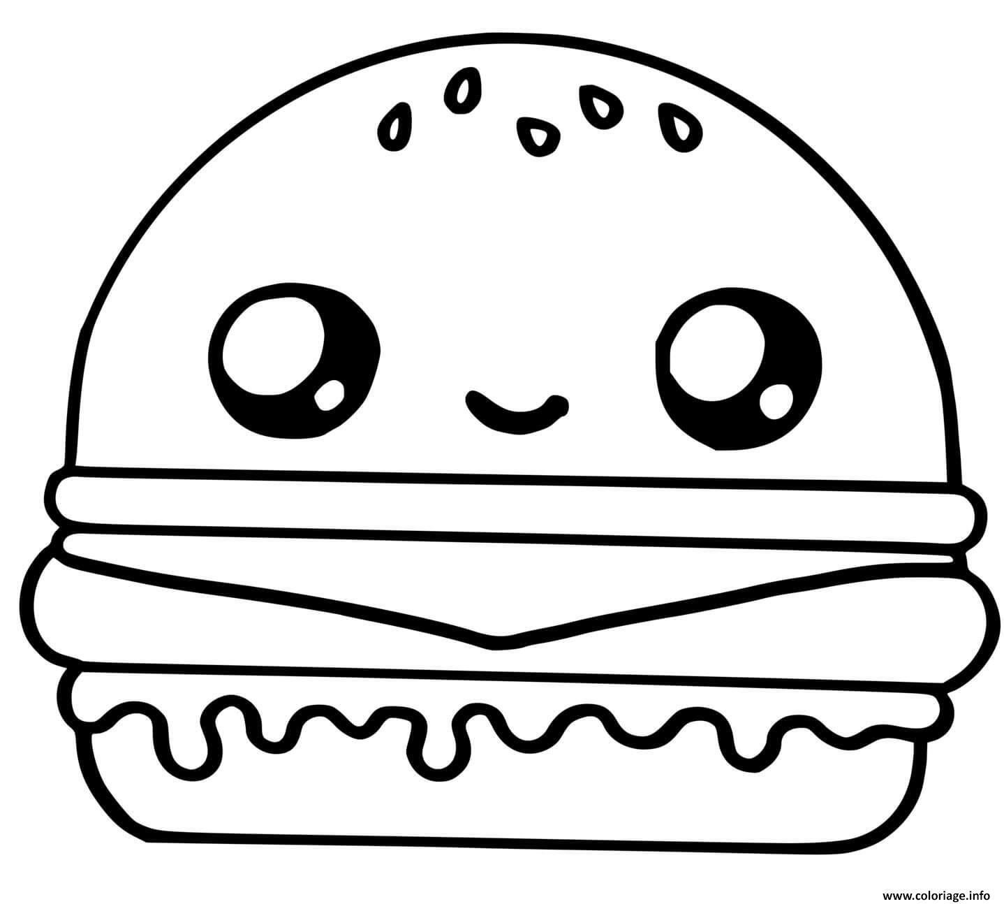 Coloriage Hamburger Kawaii Nourriture Maternelle - Kawaii nourriture à imprimer