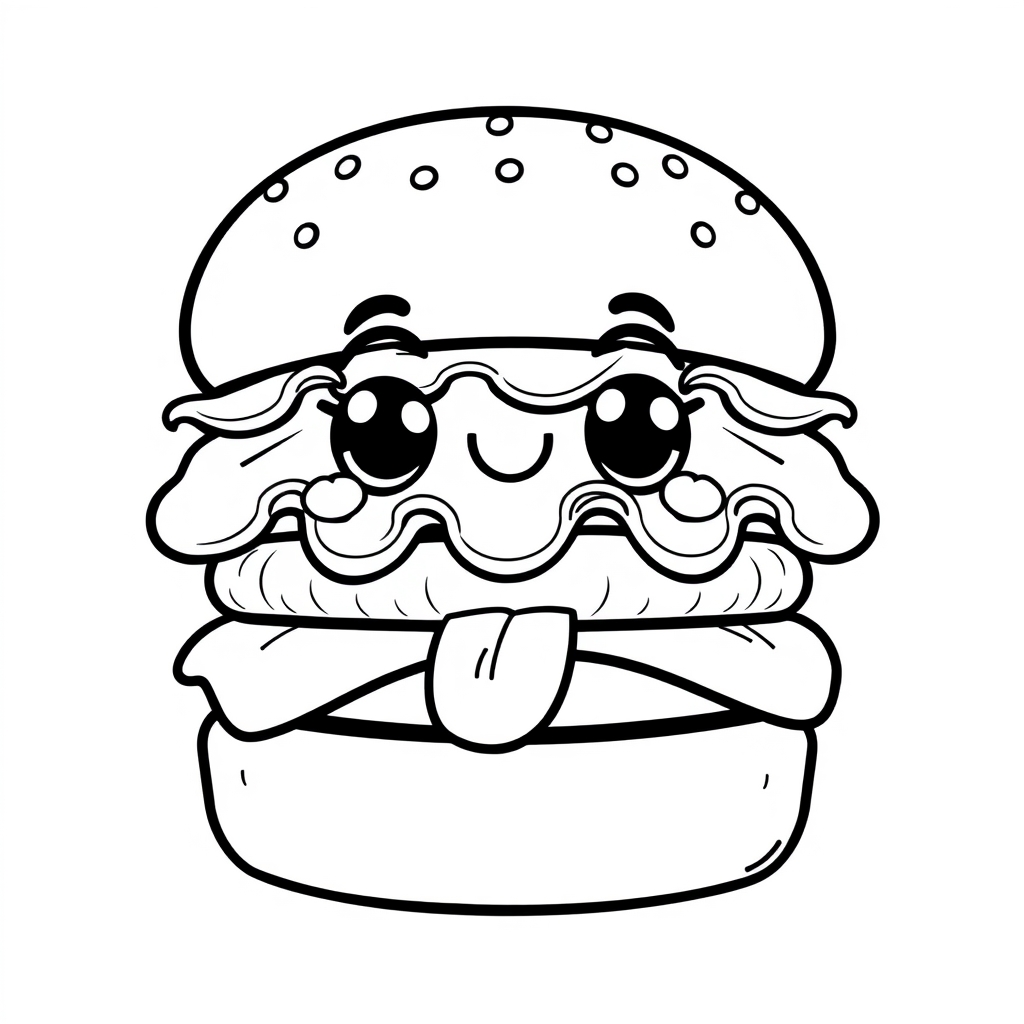 Coloriage Hamburger Nourriture - Kawaii nourriture à imprimer