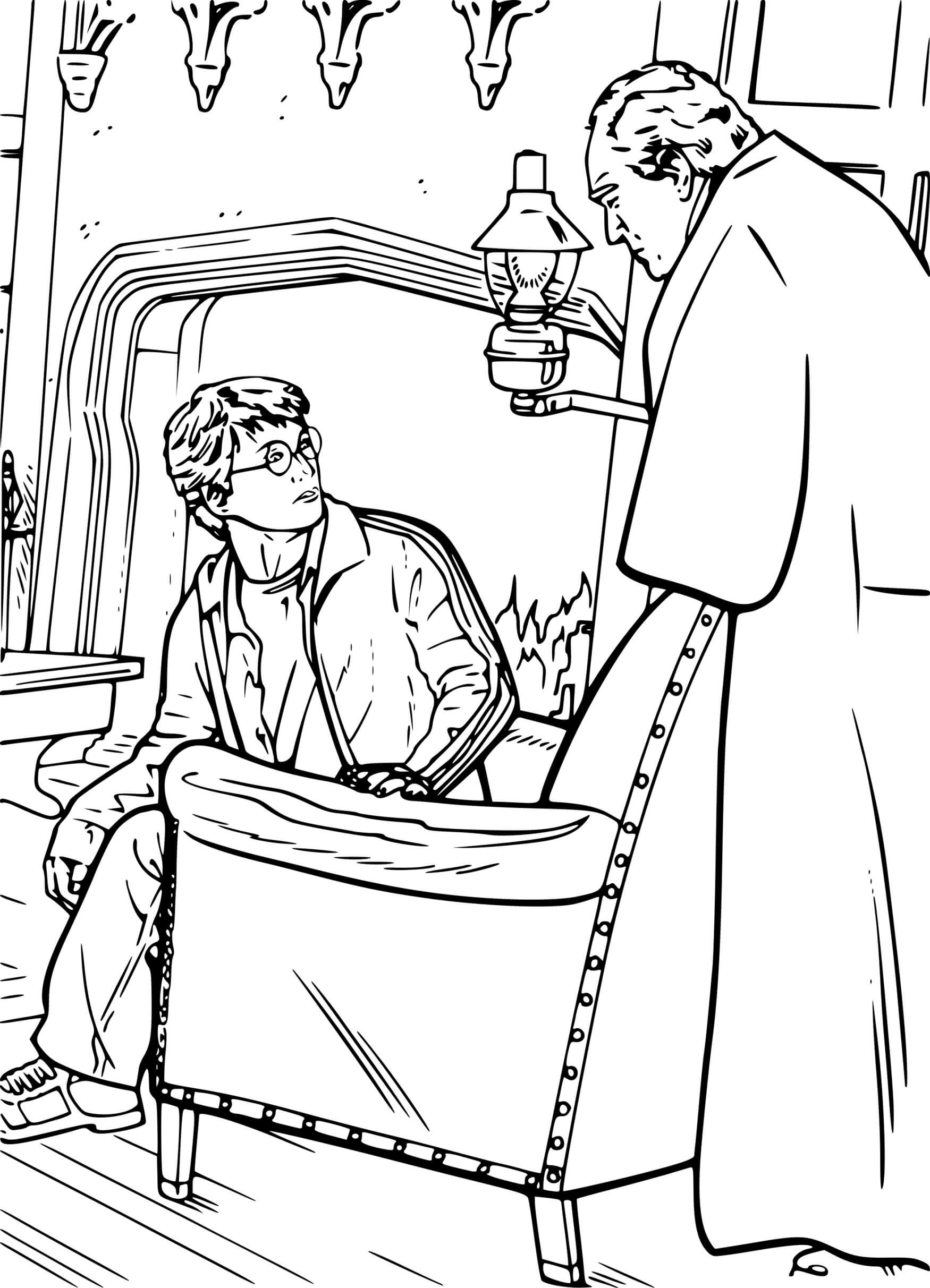 Coloriage Harry Et Cornelius Fudge Du Ministere De La Magie - Harry potter à imprimer