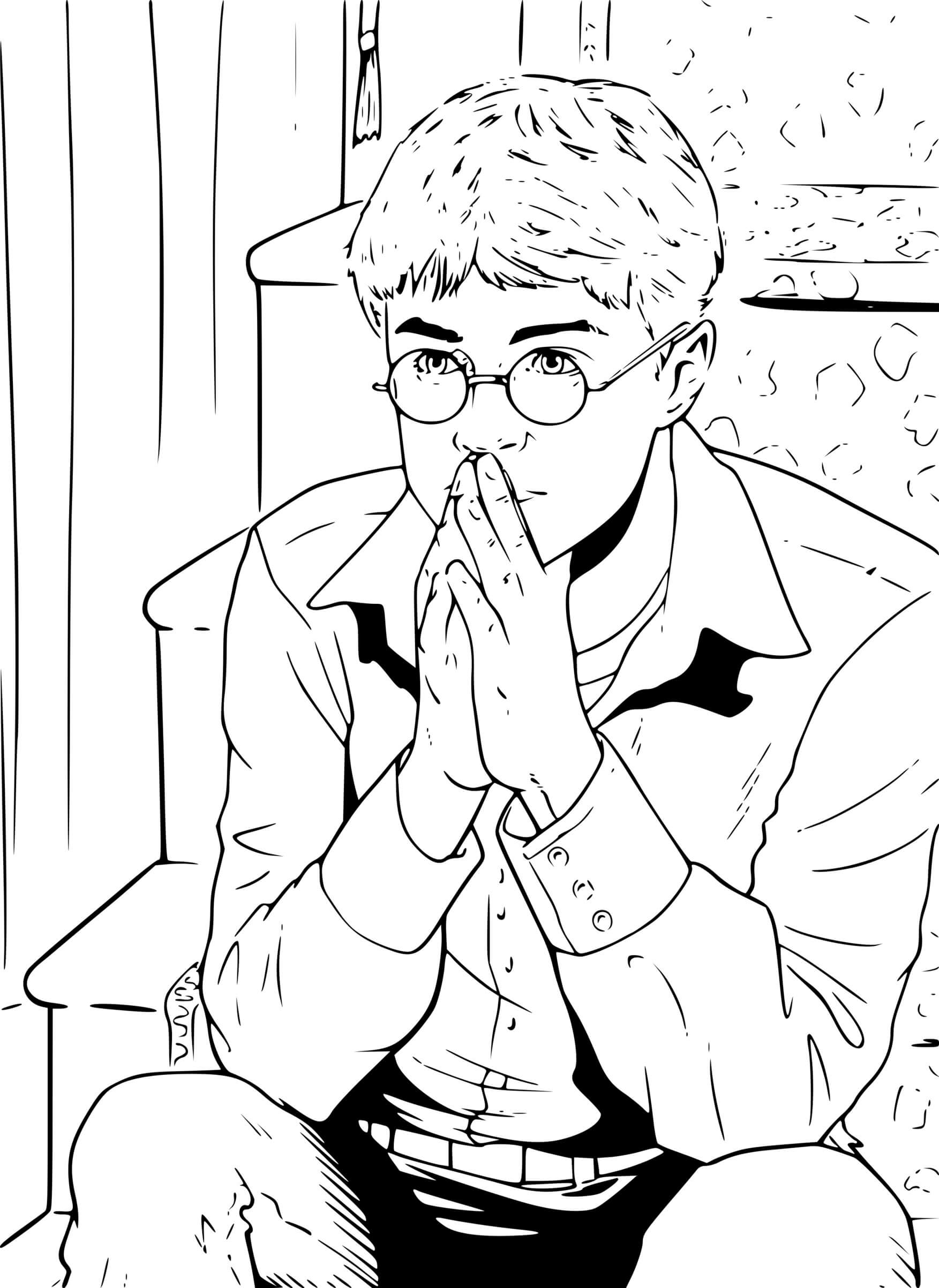 Coloriage Harry Potter Assis Sur Les Marches En Réflexion - Harry potter à imprimer
