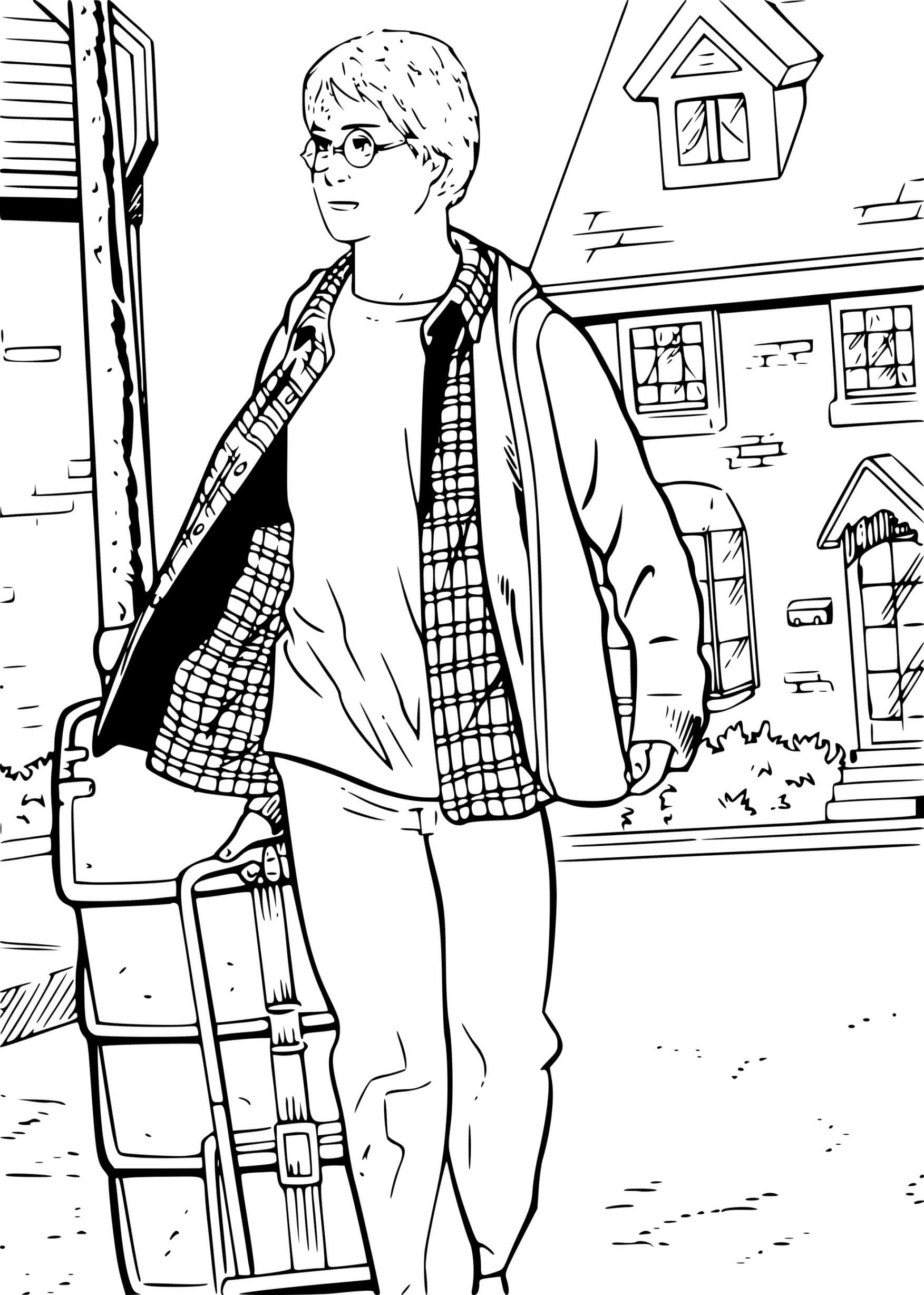Coloriage Harry Potter Demenage Avec Sa Valise - Harry potter à imprimer