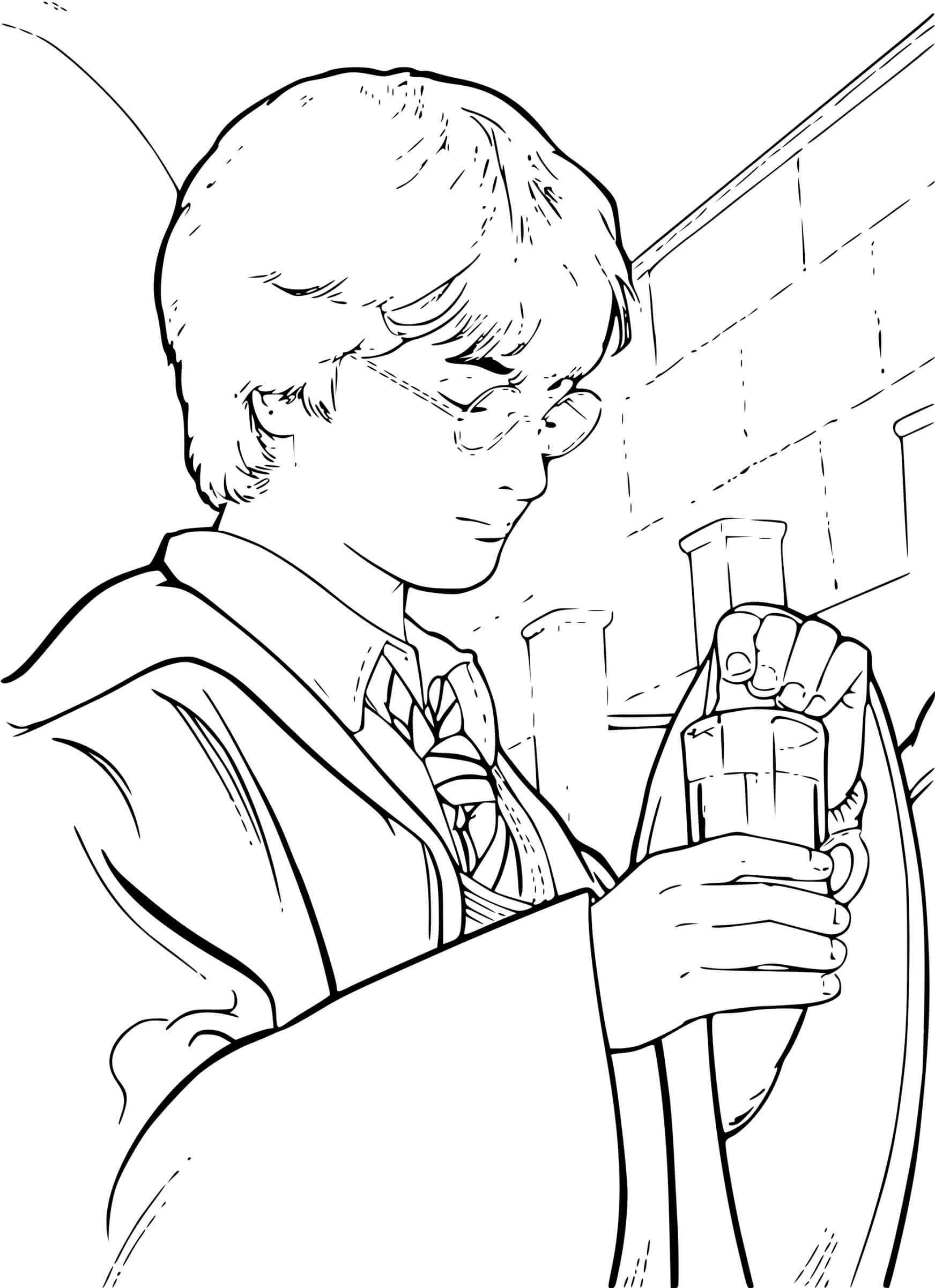 Coloriage Harry Prend La Potion - Harry potter à imprimer
