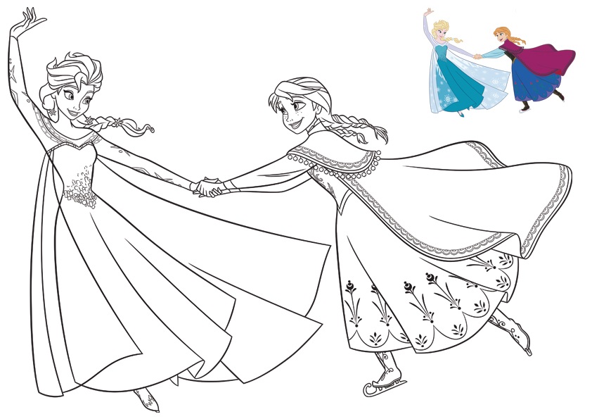 Coloriage Amusement entre sœurs - La Reine des neiges à imprimer