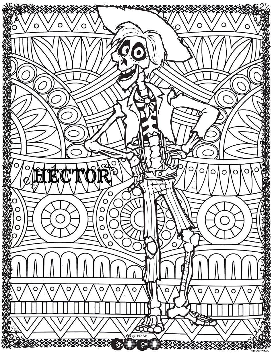 Coloriage Hector Fond Mandala Disney Coco - Coco Disney à imprimer