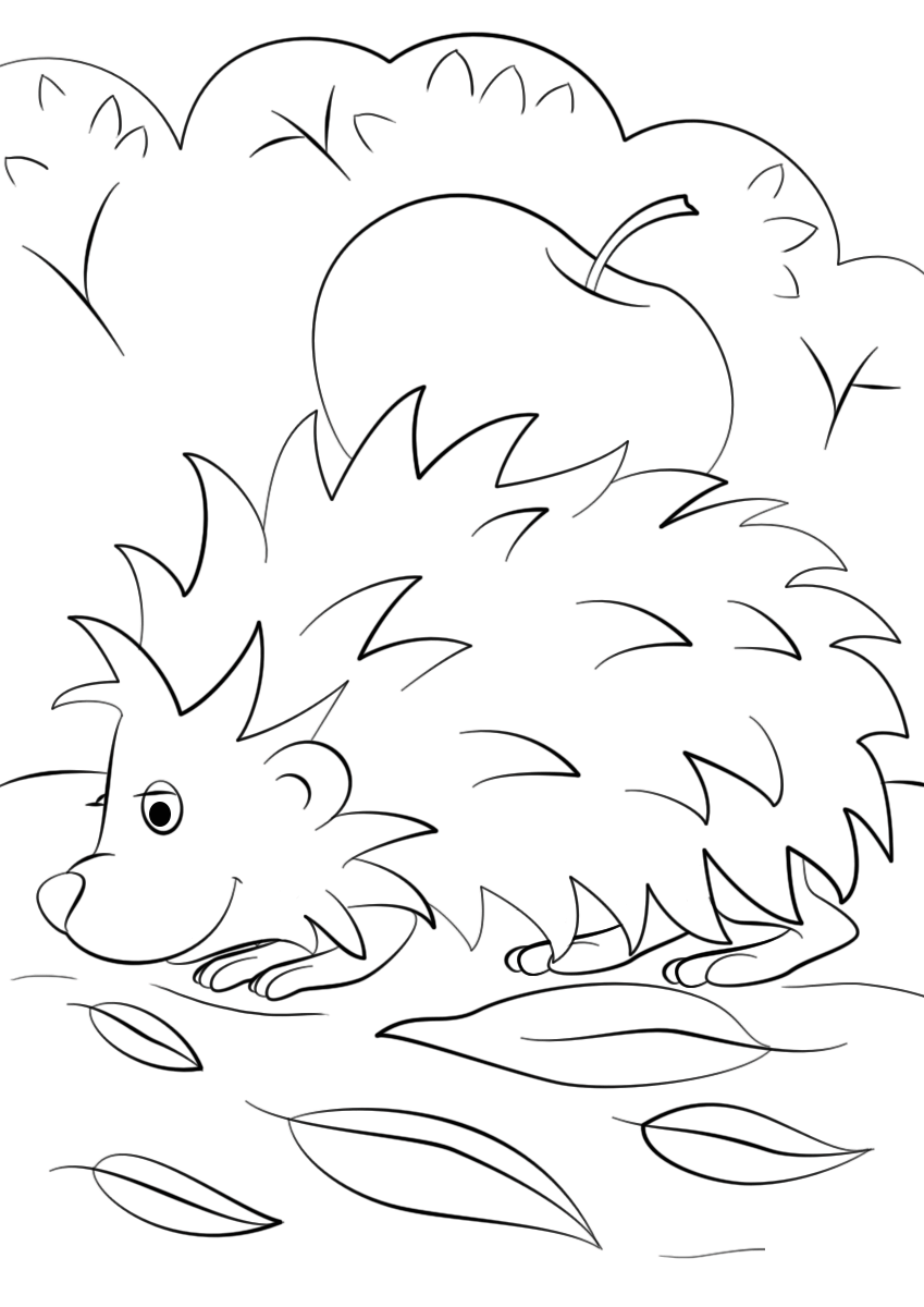 Coloriage Hedgehog With Apple Automne - Automne à imprimer