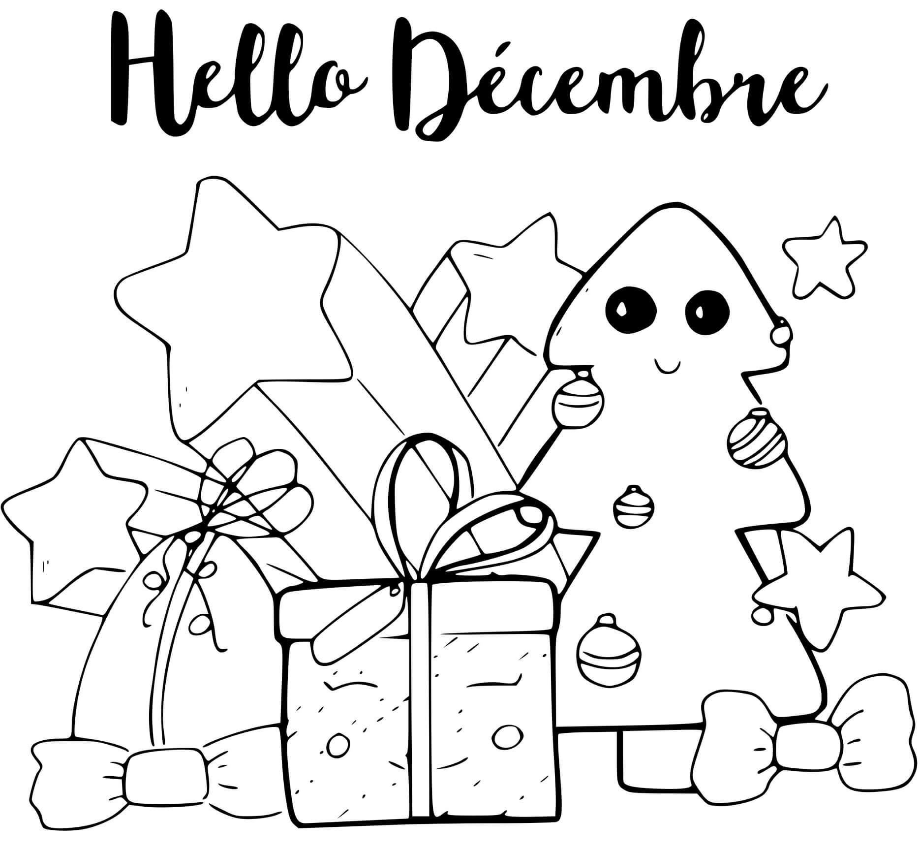 Coloriage Hello December En Anglais Bonjour Décembre - Décembre à imprimer