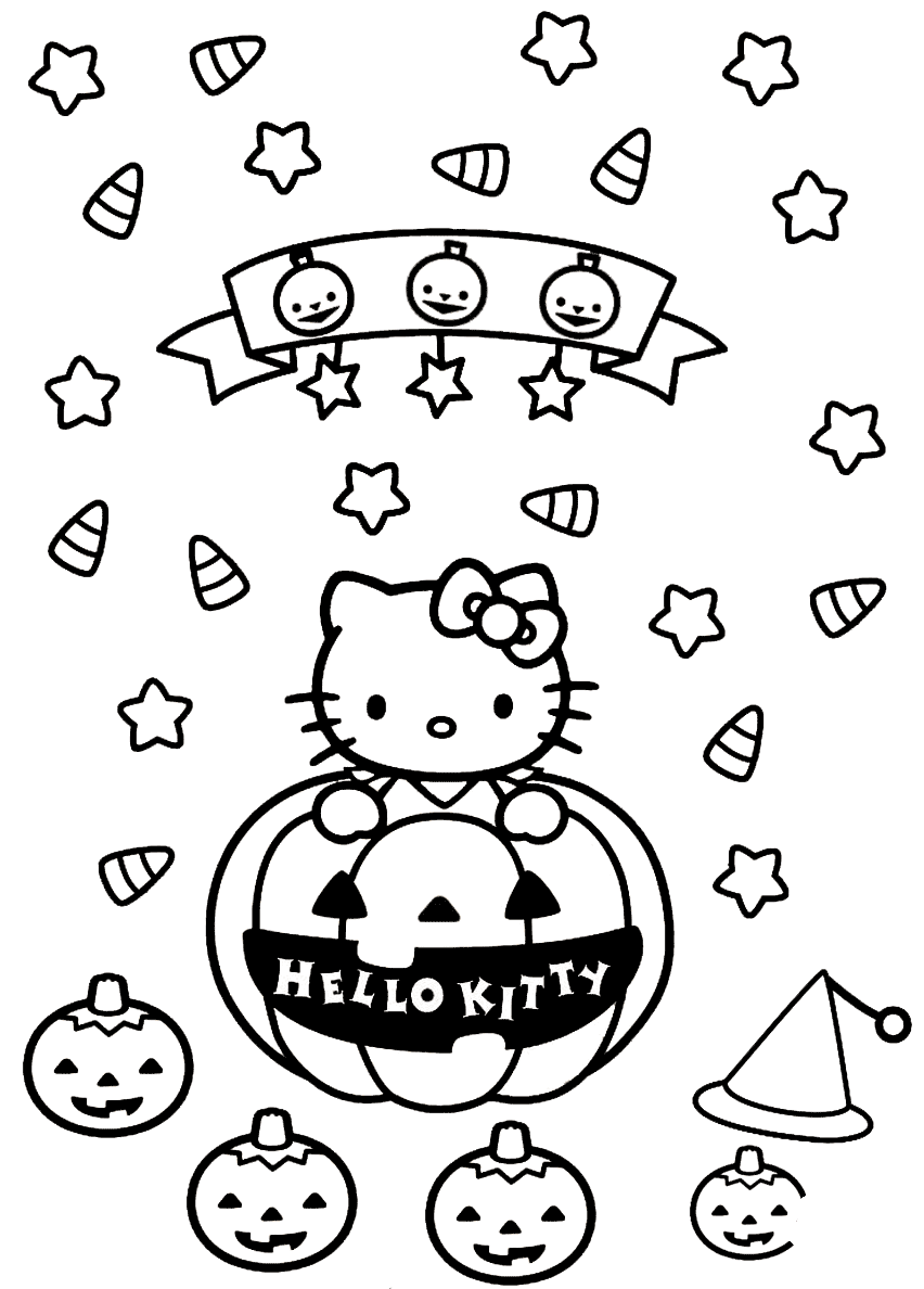 Coloriage Hello Kitty Halloween Citrouilles - Halloween à imprimer