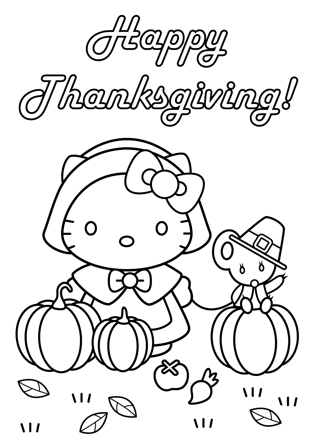 Coloriage Hello Kitty Action de Grâces Citrouille - Hello kitty à imprimer