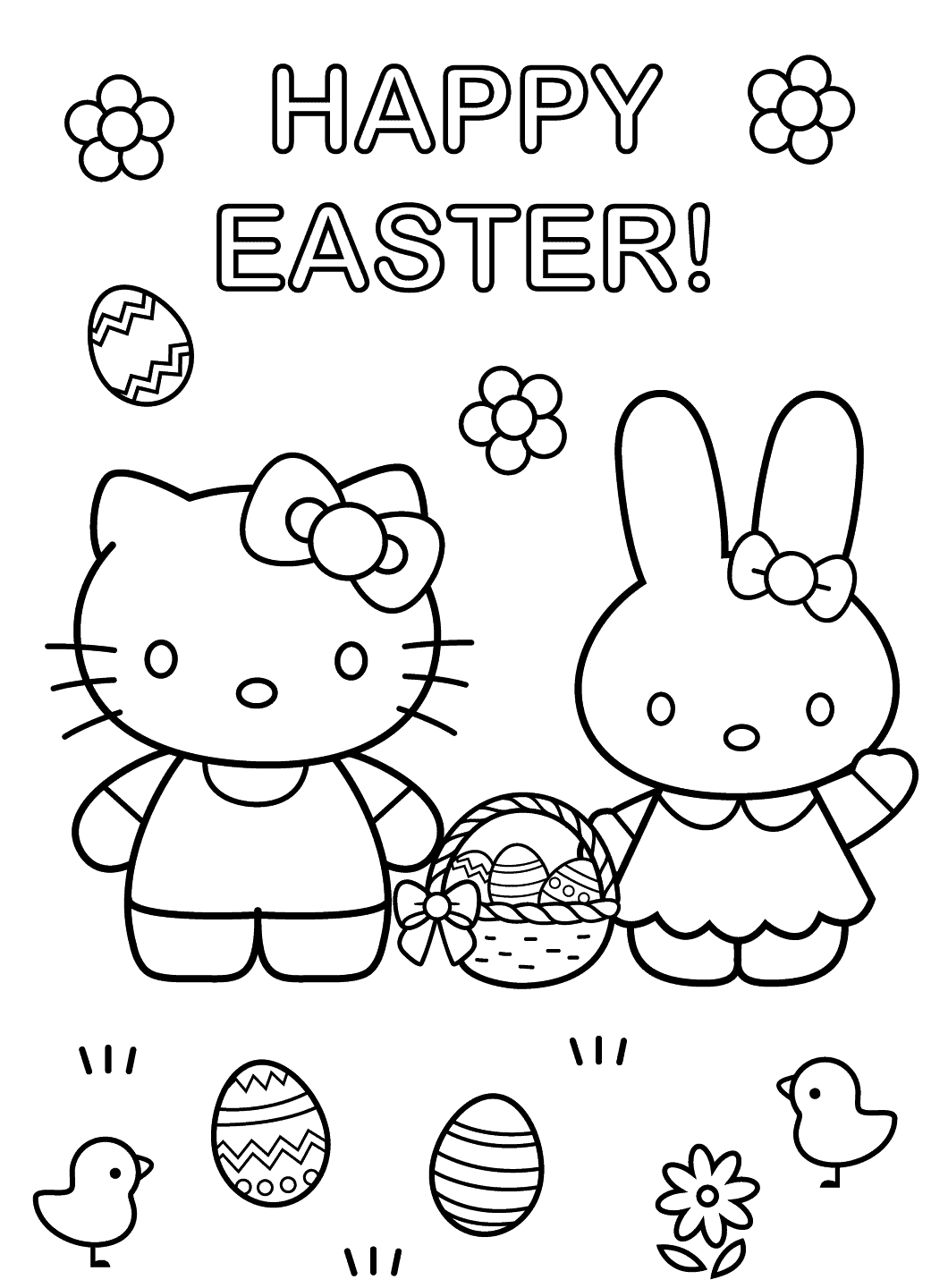 Coloriage Hello Kitty Pâques Lapin Et Œufs De Pâques - Hello kitty à imprimer