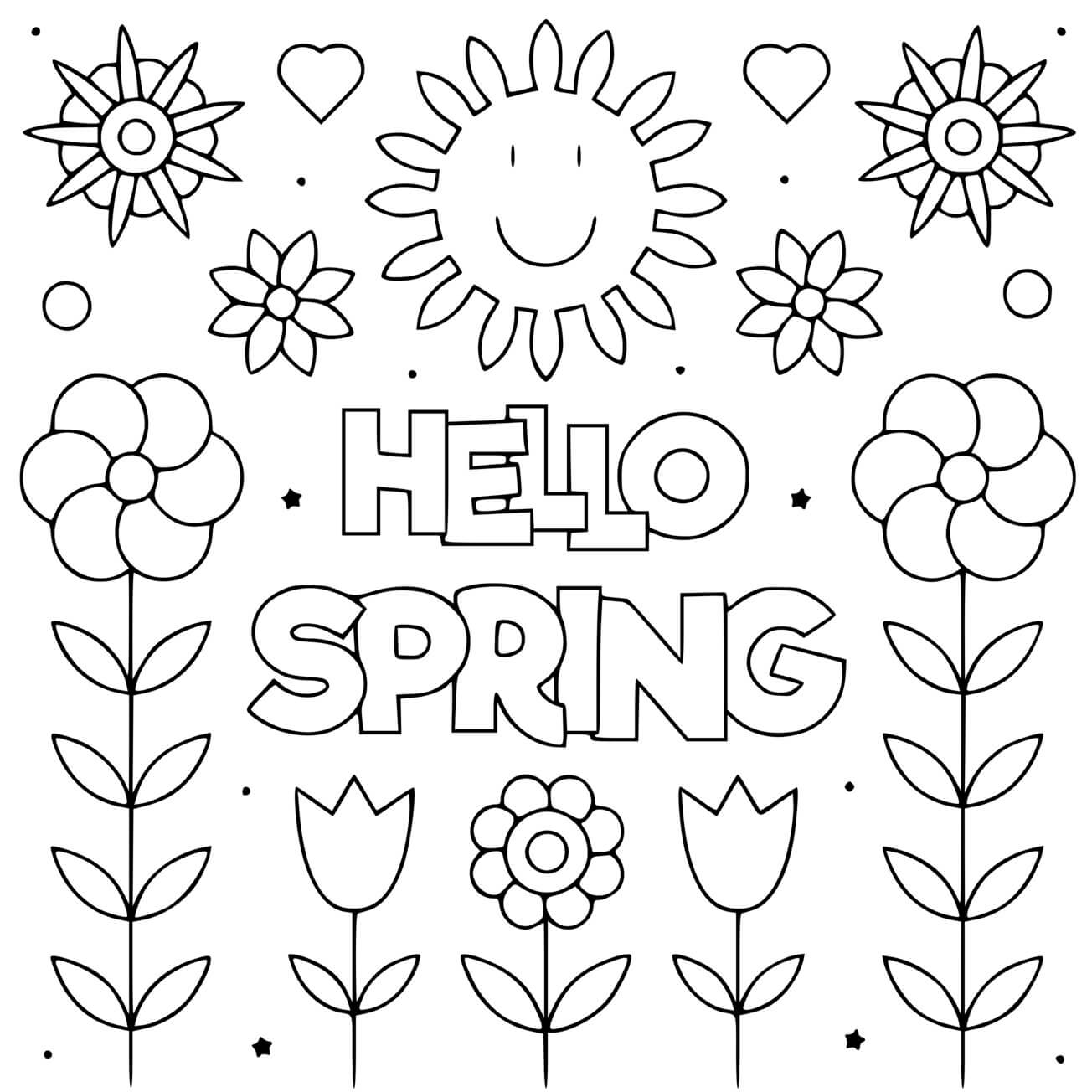Coloriage Hello Spring Bonjour Printemps - Printemps à imprimer