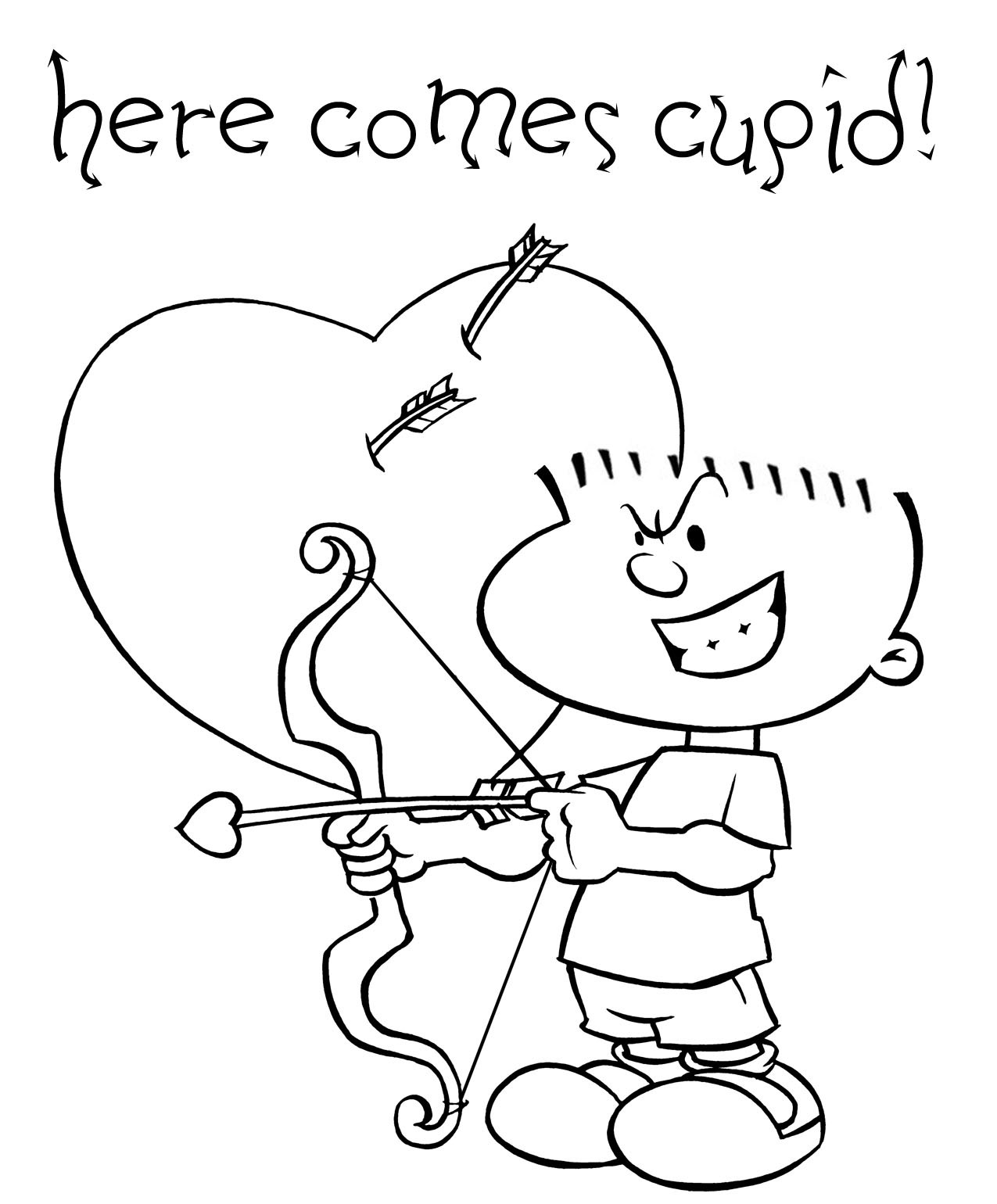 Coloriage Voici Cupidon à la Saint-Valentin - Cupidon à imprimer